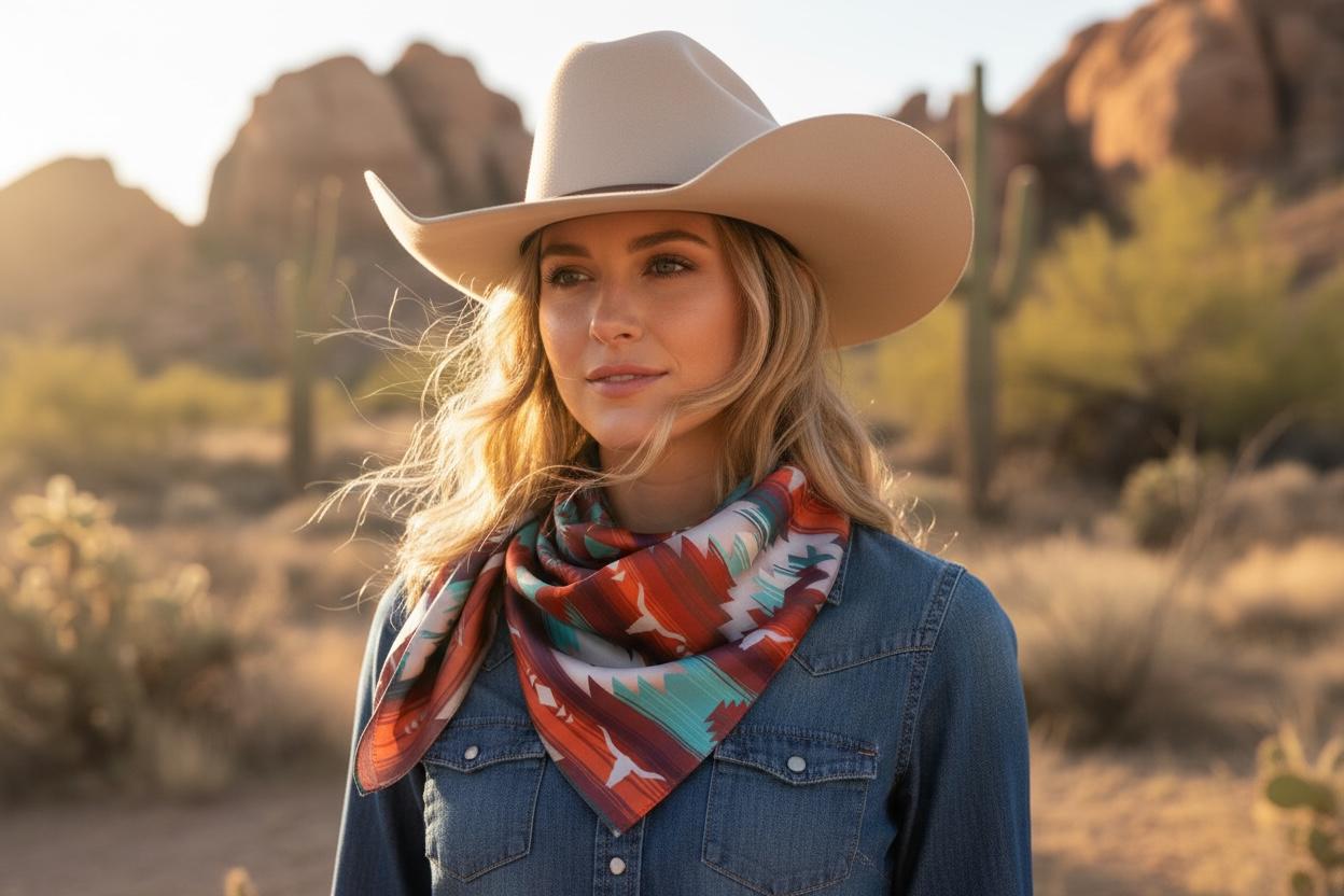 100% Silk Wild Rag Southwest Serape Longhorn by Double B Wild Rags
