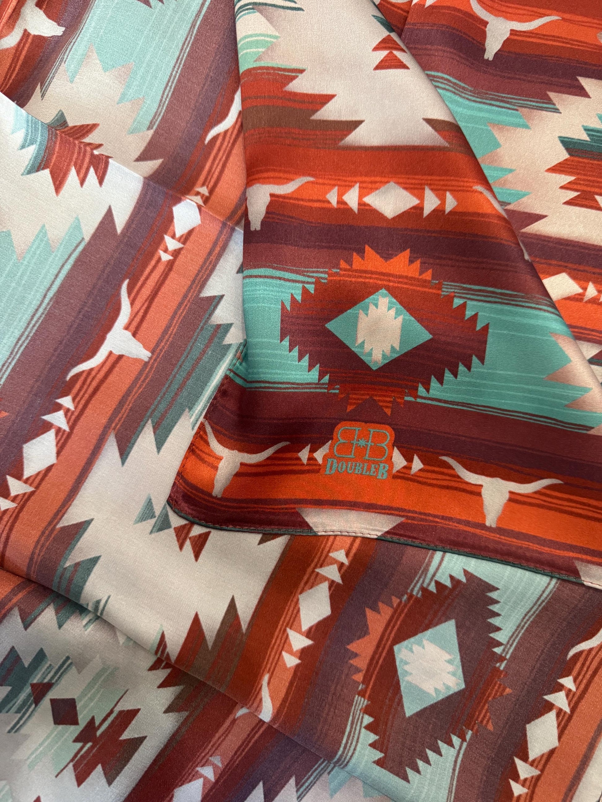 100% Silk Wild Rag Southwest Serape Longhorn by Double B Wild Rags