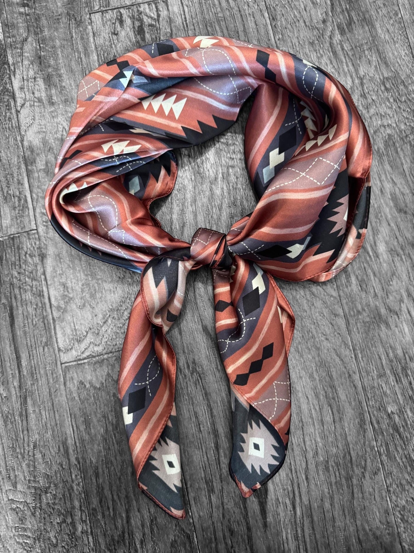 100% Silk Wild Rag Salmon and Black Retro Western Stripe by Double B Wild Rags