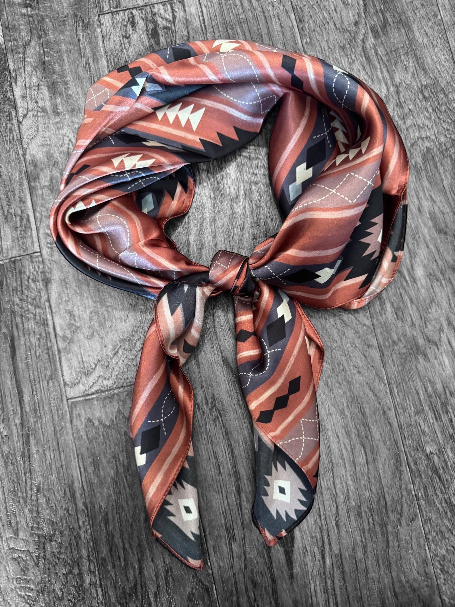 100% Silk Wild Rag Salmon and Black Retro Western Stripe by Double B Wild Rags