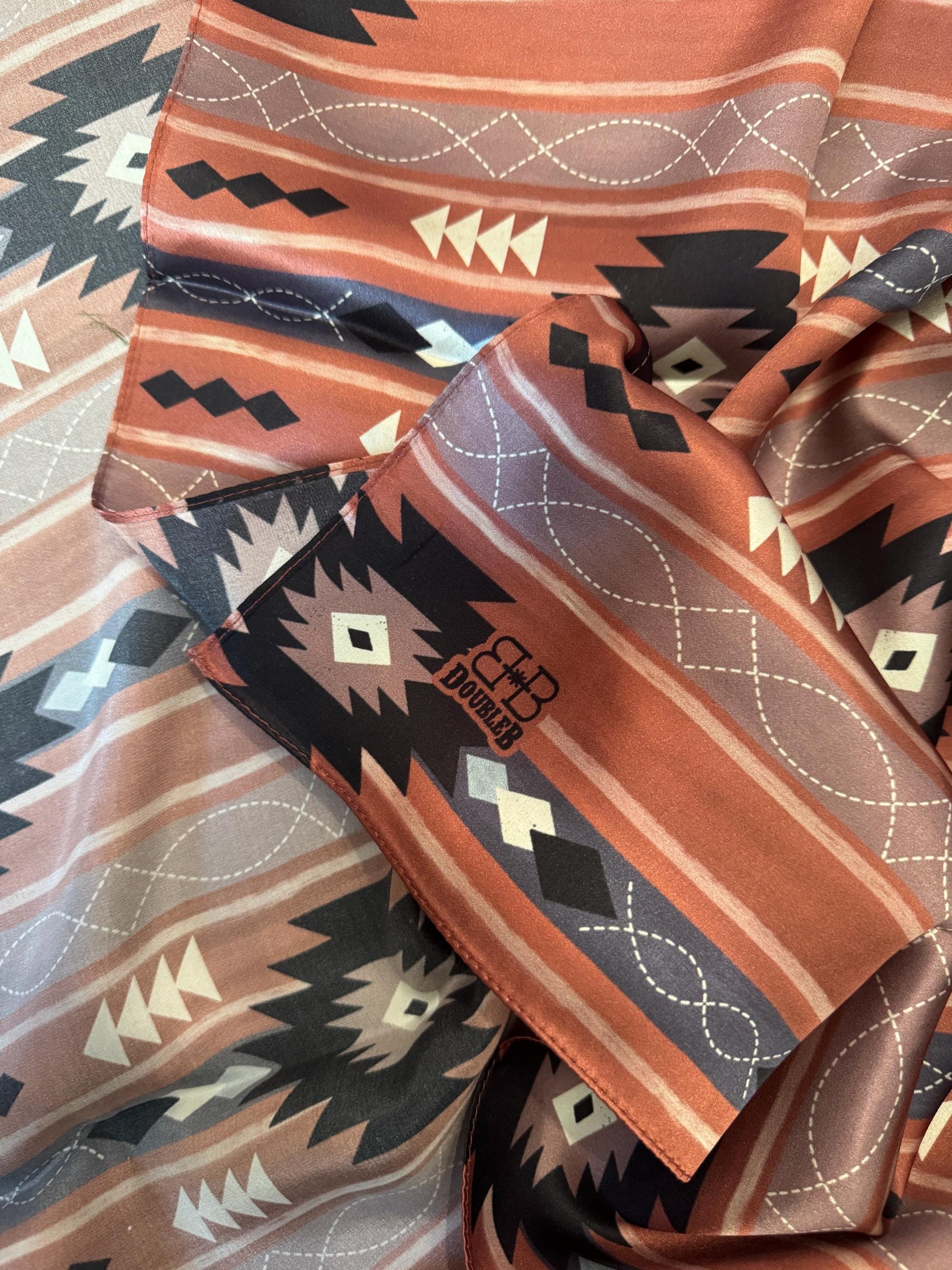 100% Silk Wild Rag Salmon and Black Retro Western Stripe by Double B Wild Rags