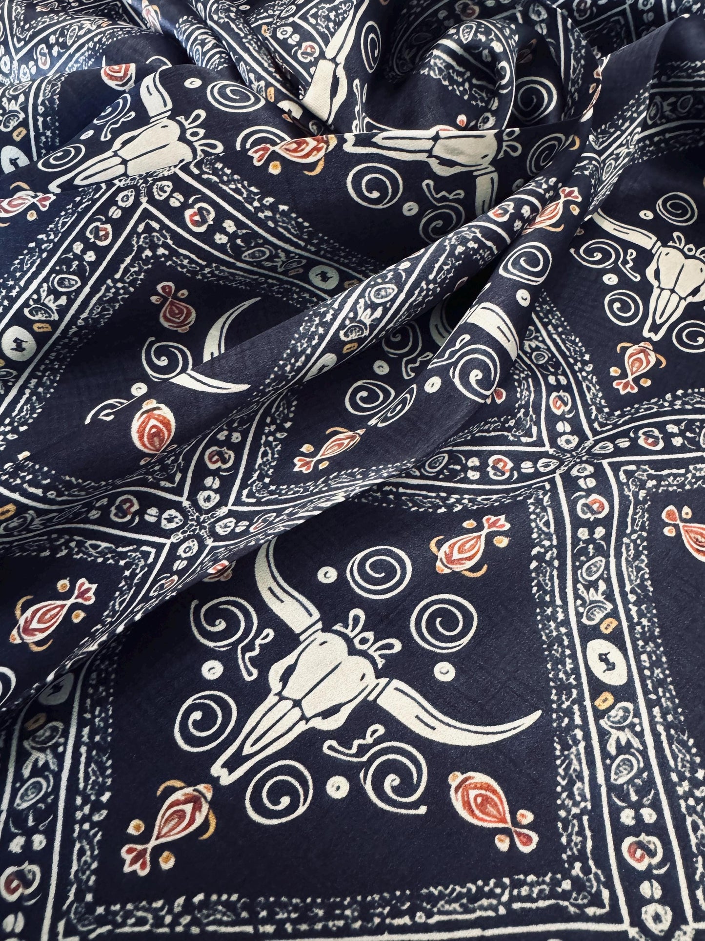 100% Silk Wild Rag Navy Blue Quilted Paisley by Double B Wild Rags
