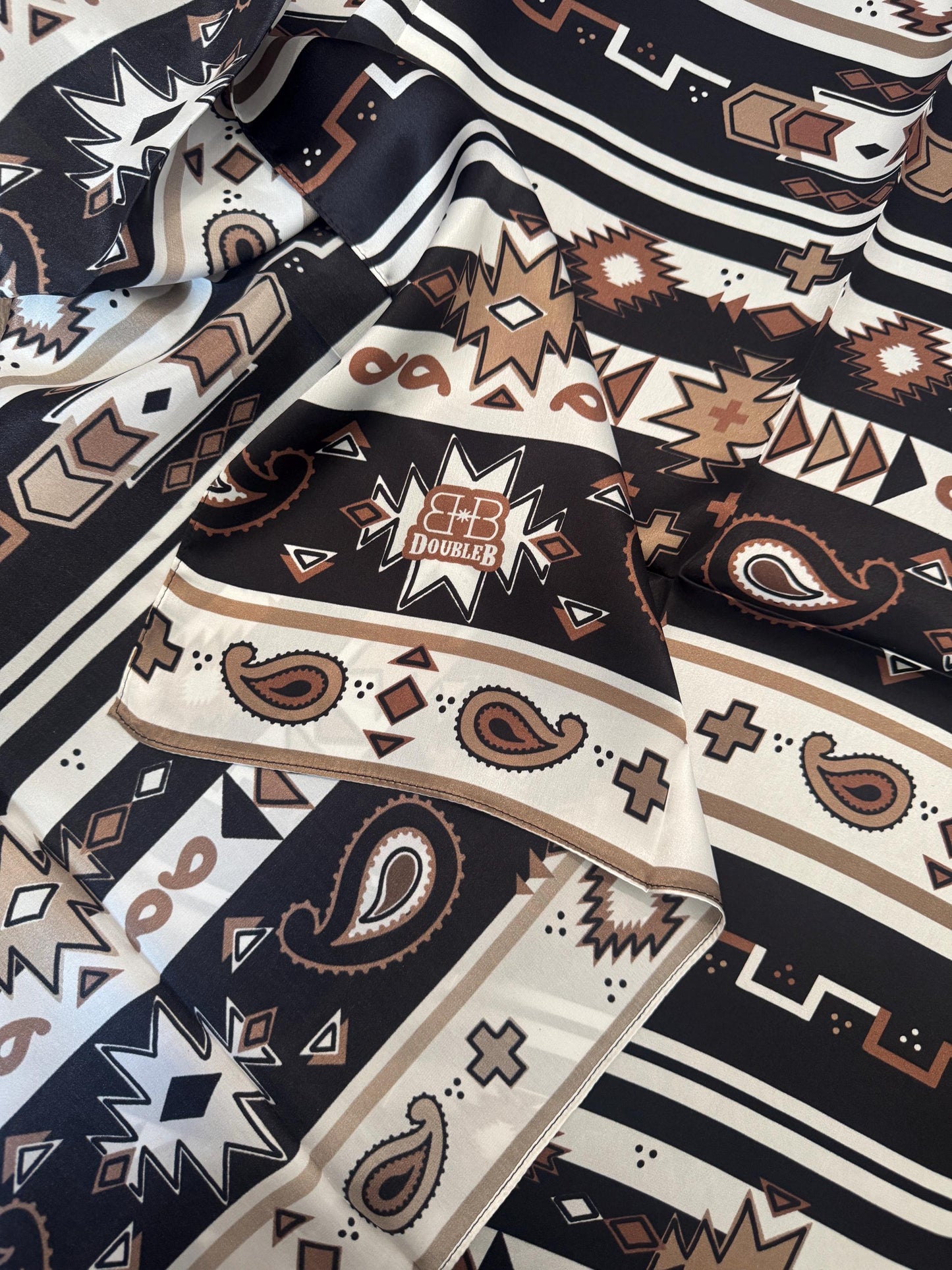 100% Silk Wild Rag Retro Neutral Aztec Stripe by Double B Wild Rags
