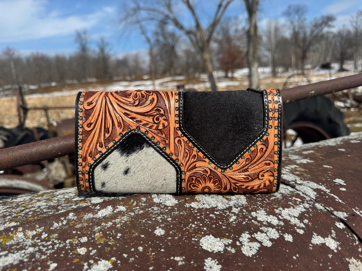 Aces and Turquoise Genuine Western Cowhide Leather barrel bag purse or wallet by Double B Wild Rags