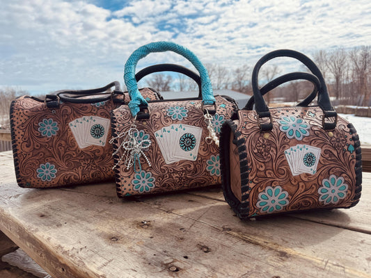 Fully Tooled Genuine Western Leather Purse with turquoise details by Double B Wild Rags