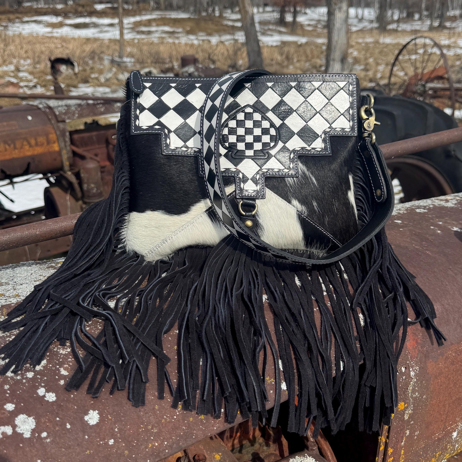 Checkered Black and White Spade Genuine Leather Western Purse by Double B Wild Rags