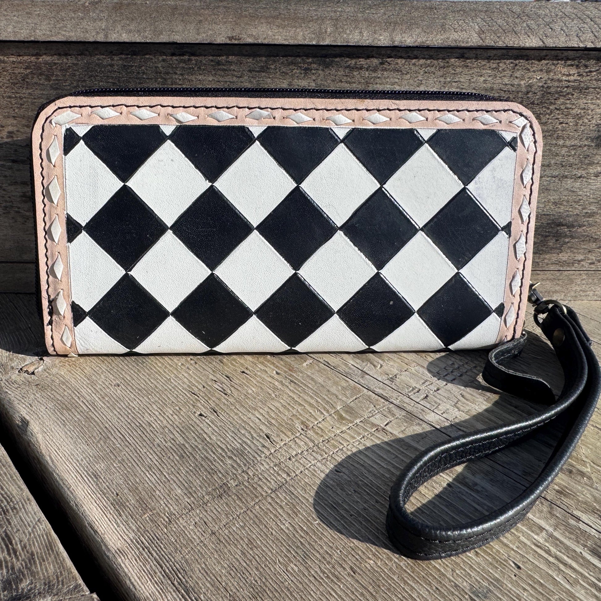 Checkered Black and White Genuine Leather Western Purse, Wallet, OR Clutch by Double B Wild Rags