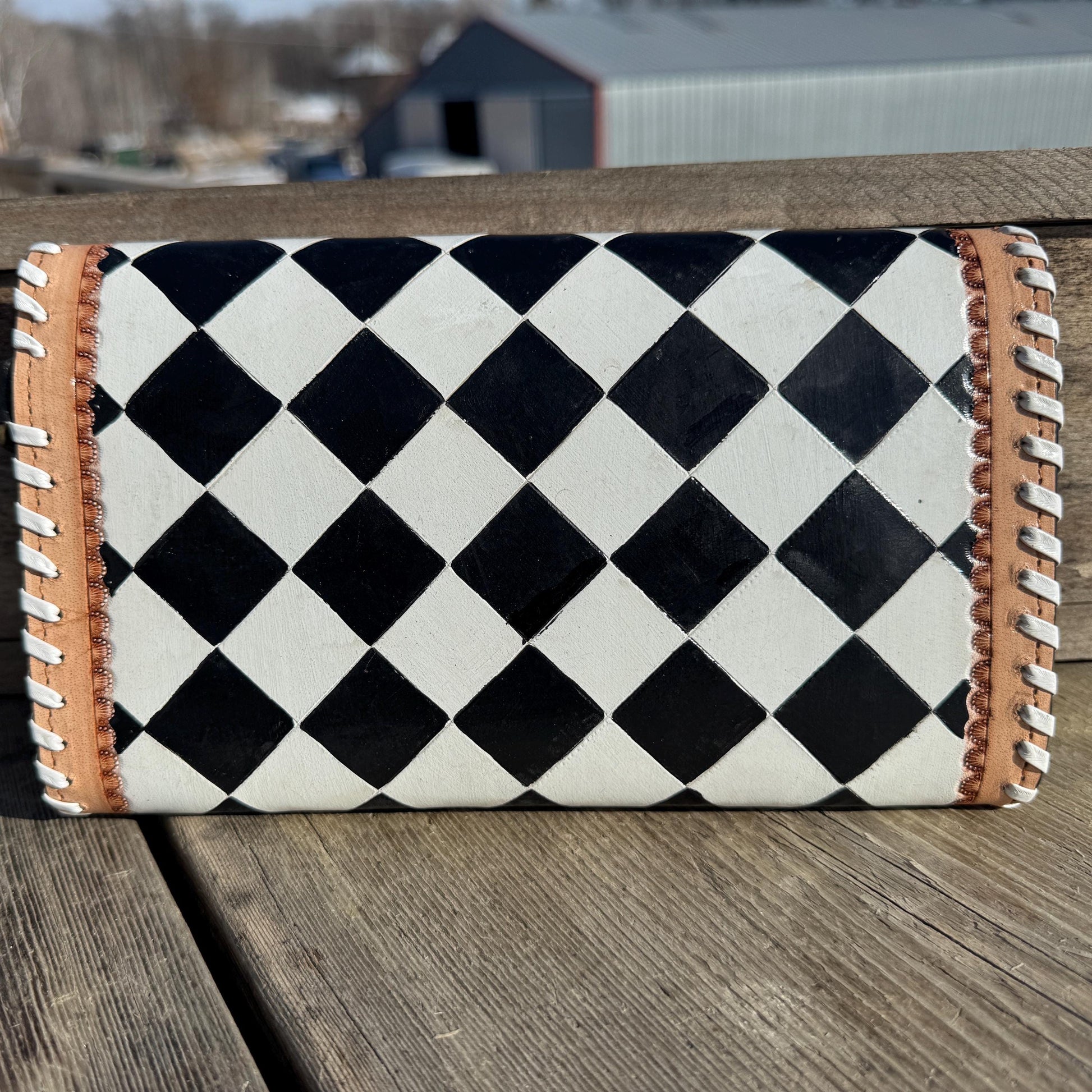 Checkered Black and White Genuine Leather Western Purse, Wallet, OR Clutch by Double B Wild Rags