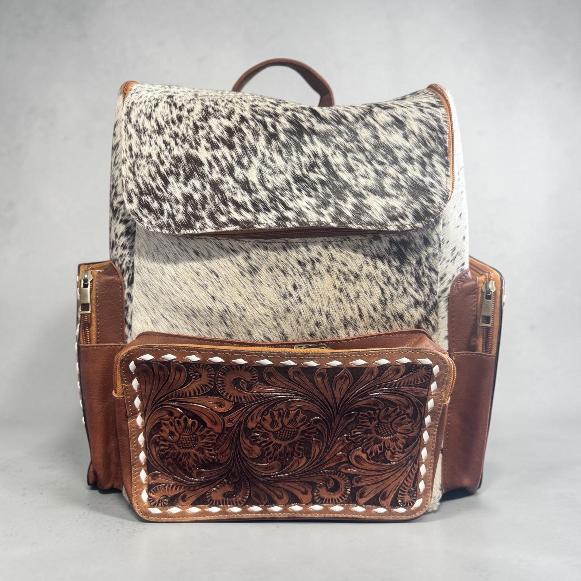 Genuine Western Cowhide Leather Backpack Diaper Bag Personal Item carry-on luggage by Double B Wild Rags