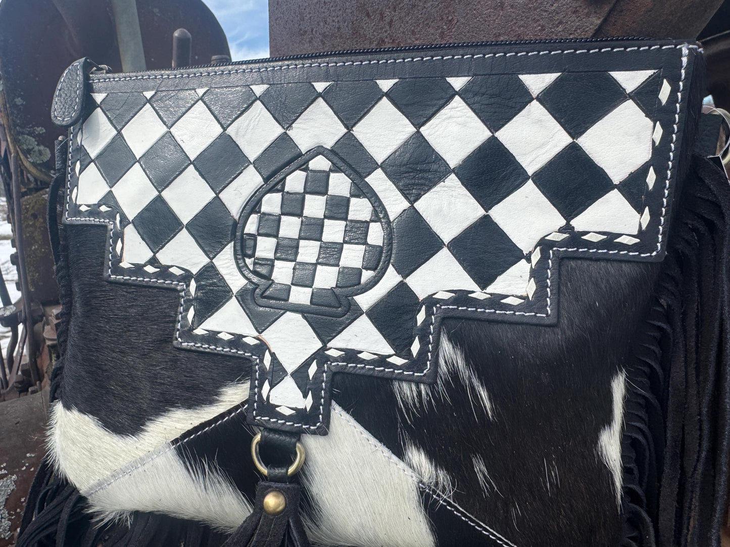 Checkered Black and White Spade Genuine Leather Western Purse by Double B Wild Rags
