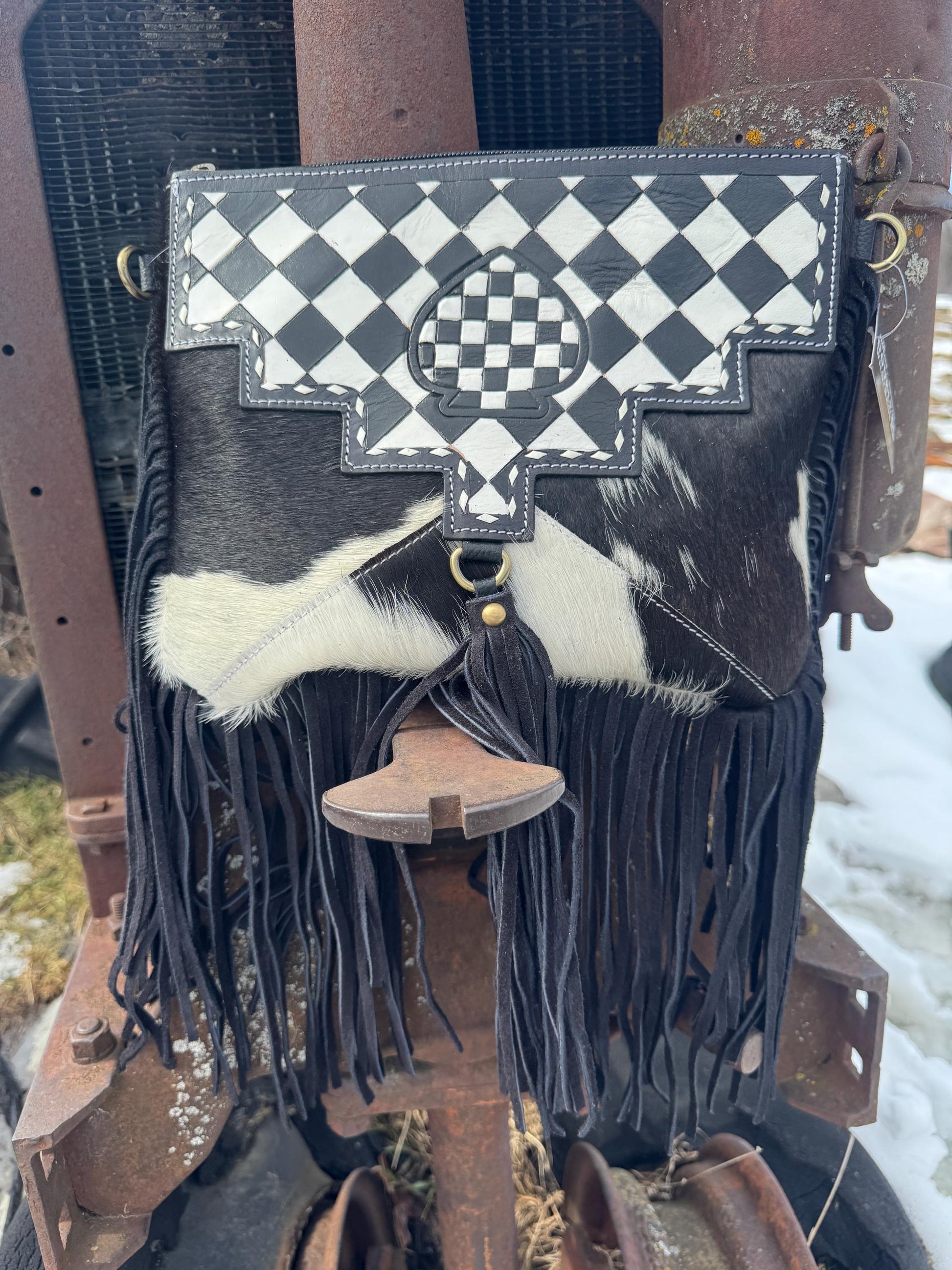 Checkered Black and White Spade Genuine Leather Western Purse by Double B Wild Rags