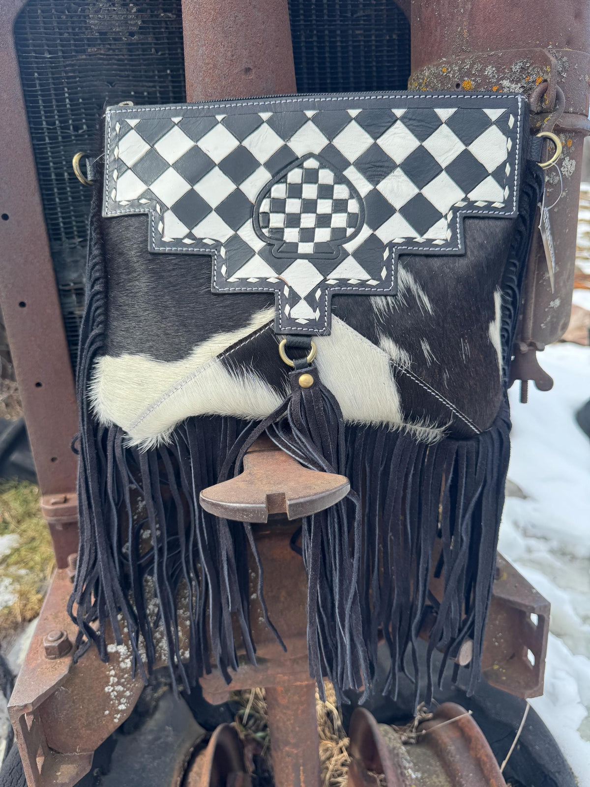 Checkered Black and White Spade Genuine Leather Western Purse by Double B Wild Rags