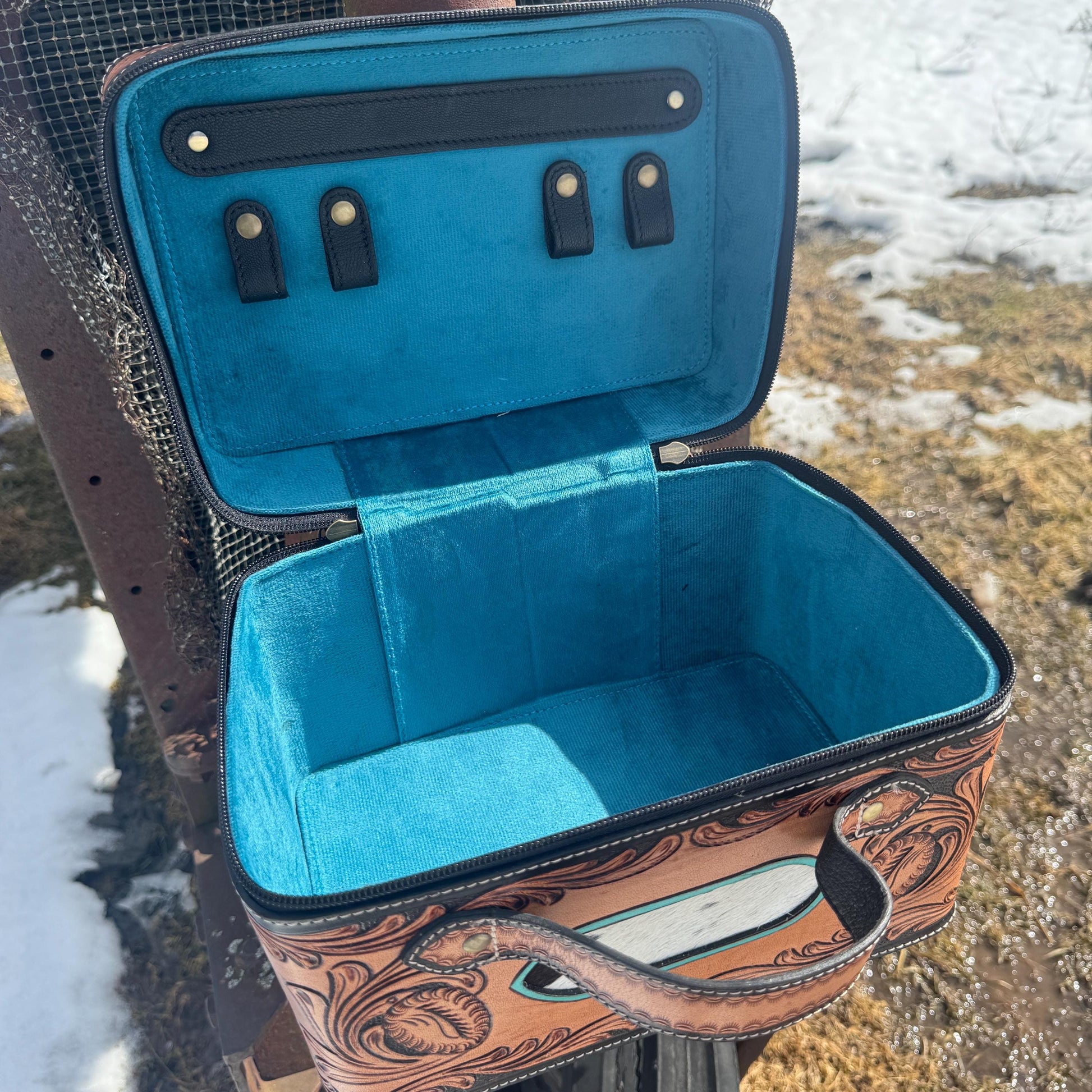 Genuine Western Cowhide and Tooled Leather Jewelry toiletry Case Box
