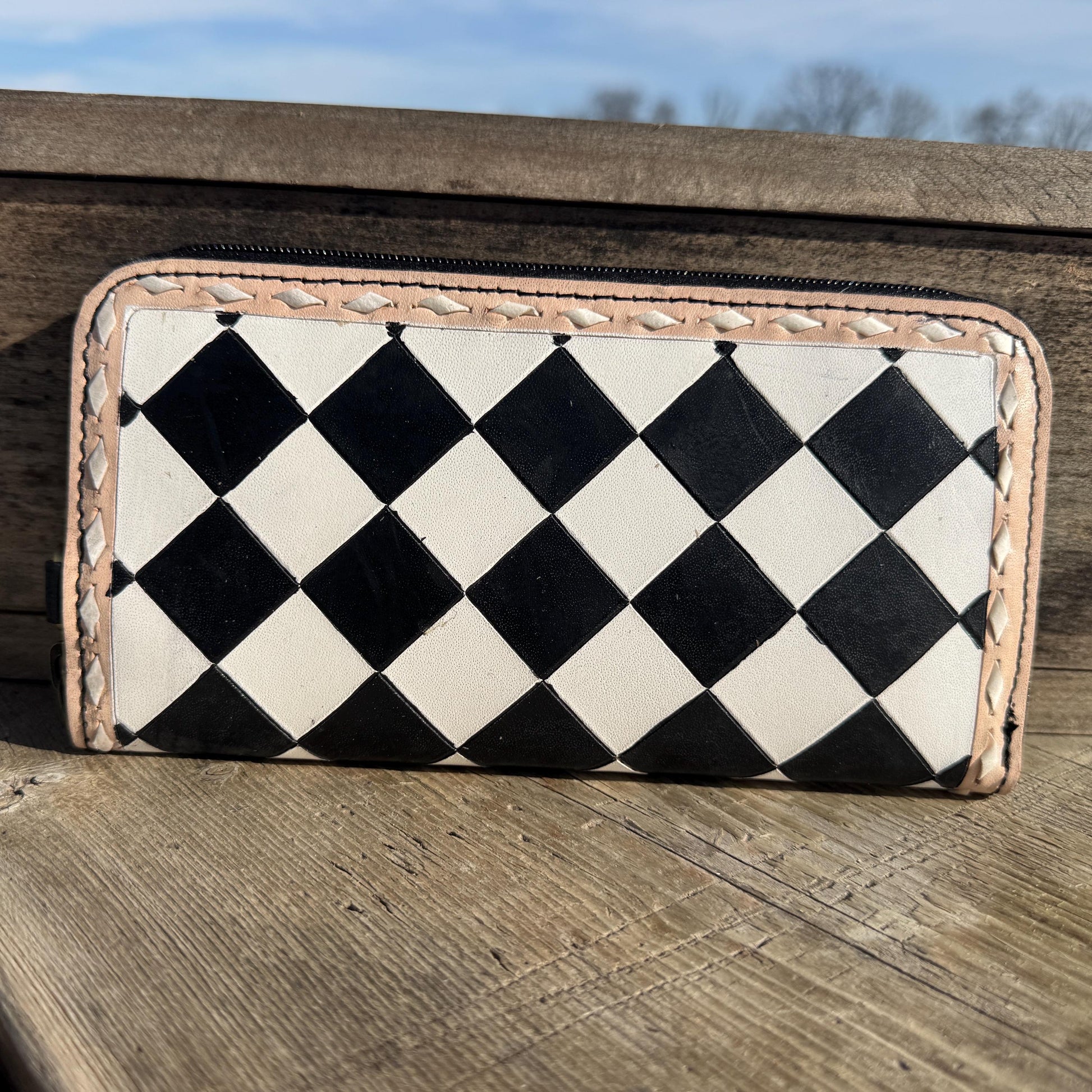 Checkered Black and White Genuine Leather Western Purse, Wallet, OR Clutch by Double B Wild Rags