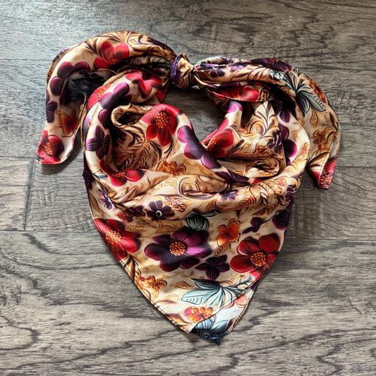 100% Silk Wild Rag Painted Floral Tooled Leather by Double B Wild Rags