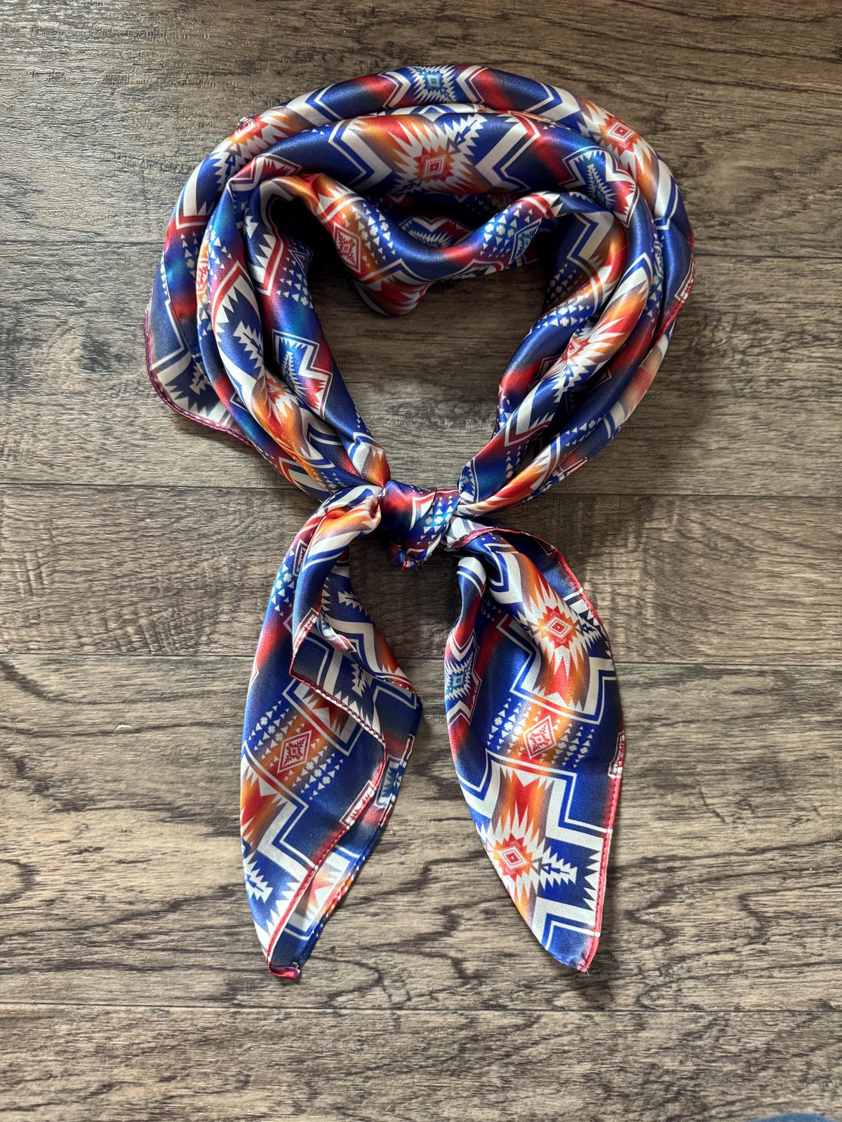 100% Silk Wild Rag Blue and Orange Navajo by Double B Wild Rags
