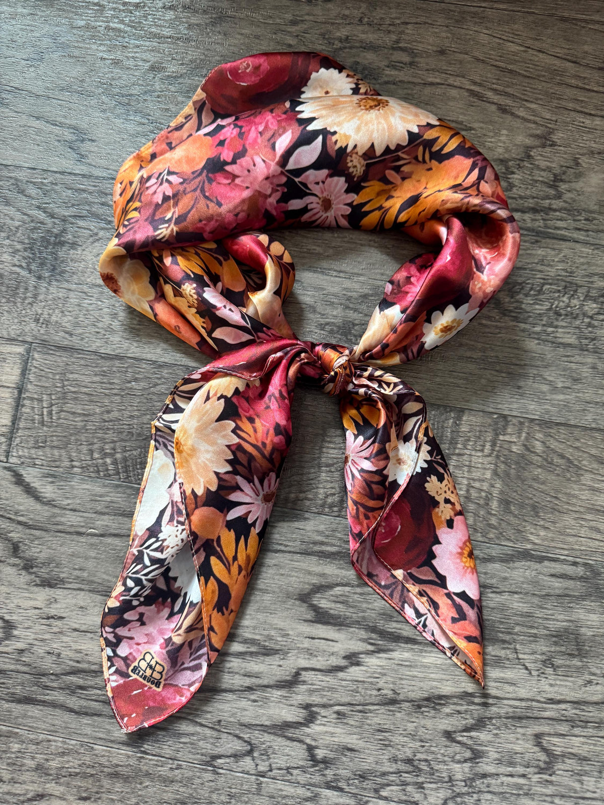 100% Silk Wild Rag Sunset Gold Floral by Double B Wild Rags