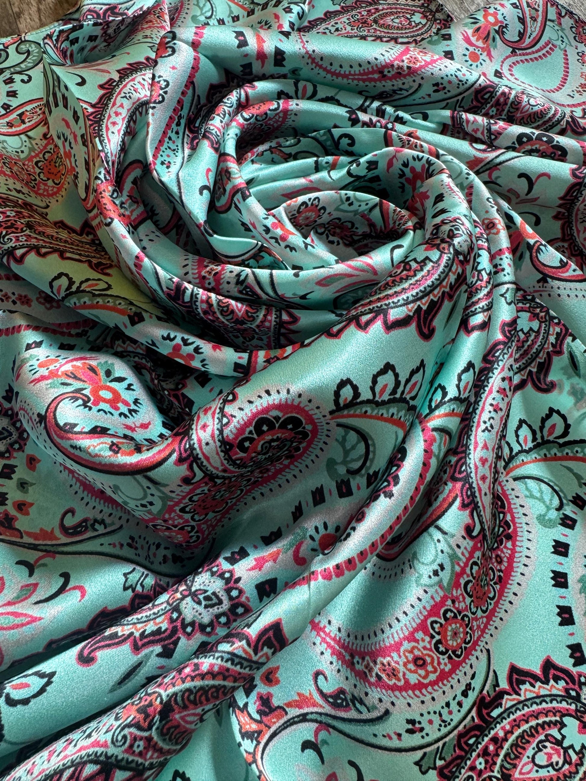 100% Silk Wild Rag Classic Paisley in Turquoise by Double B Wild Rags