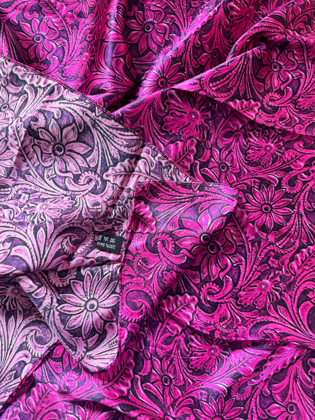 100% Silk Wild Rag Dark Pink Tooled Leather by Double B Wild Rags