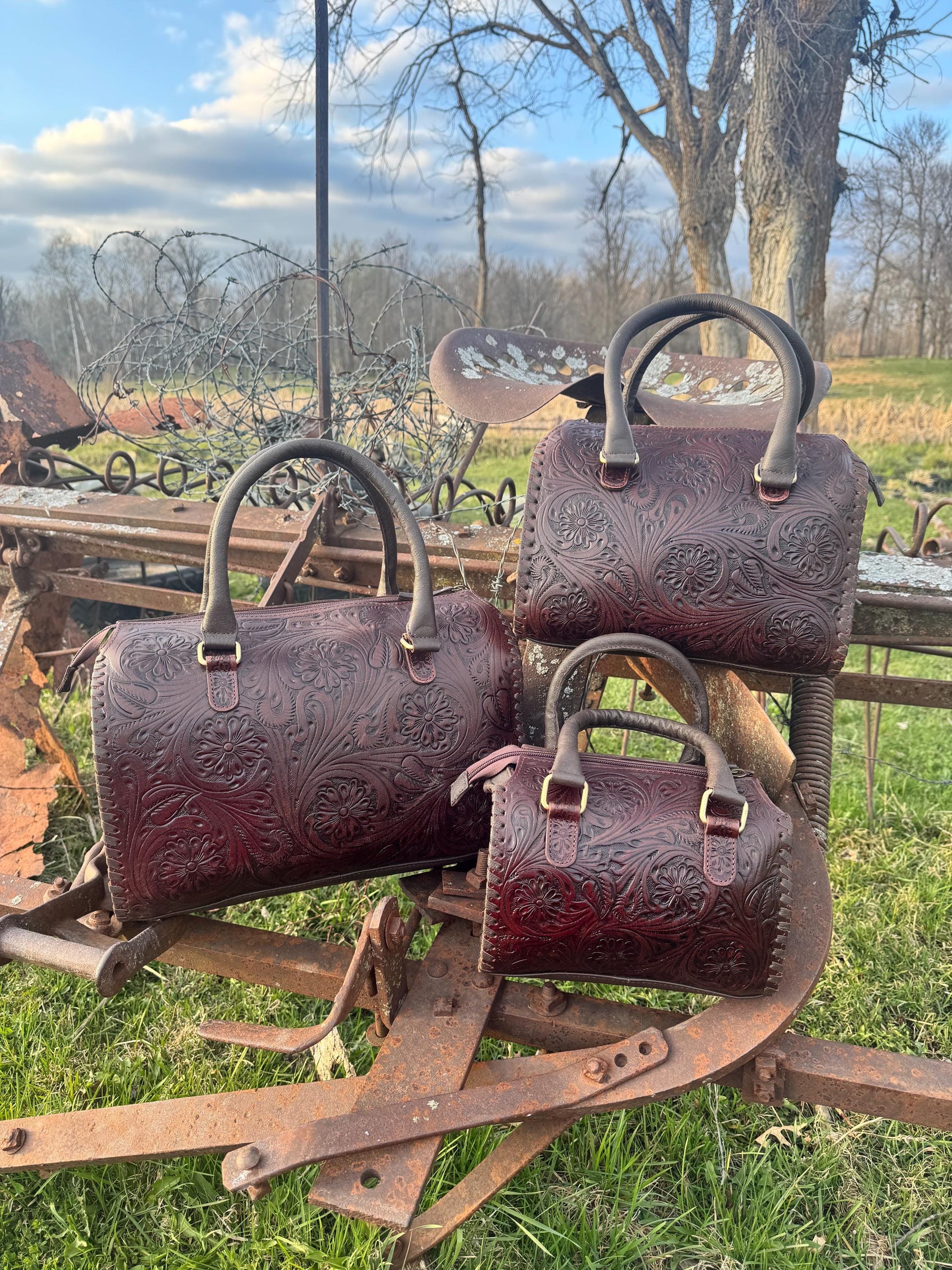 Dark Chocolate Brown Speedy Western Genuine Leather Barrel Bag Purse or Briefcase