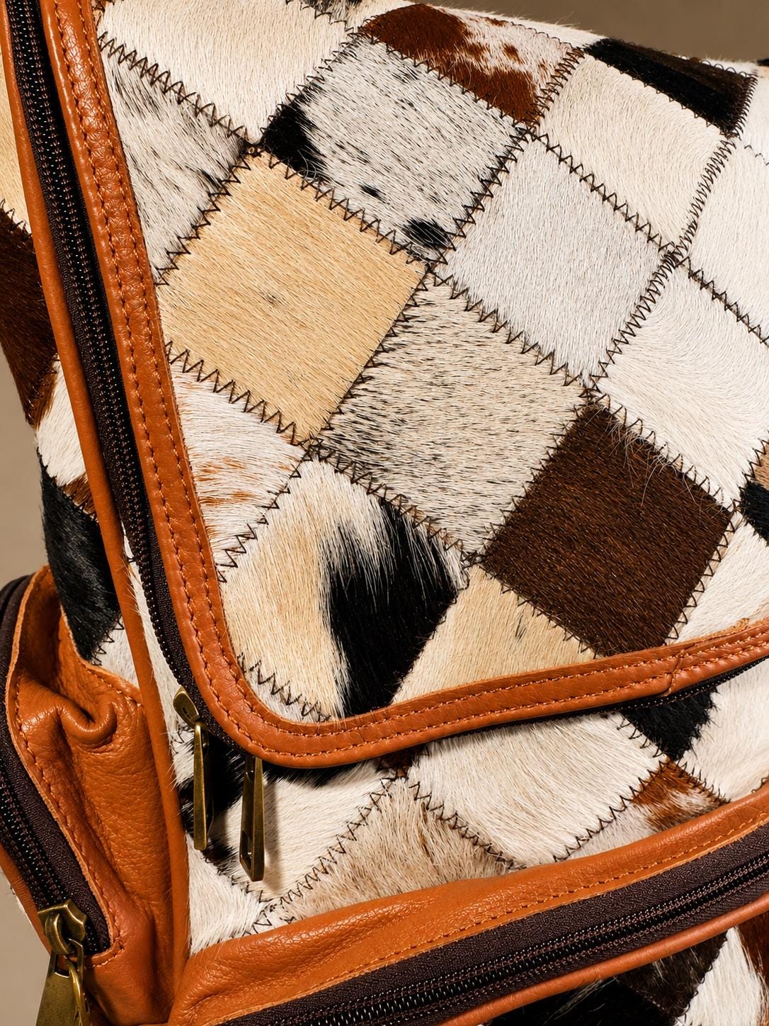 Diamond Patch Genuine Cowhide Leather Backpack by Double B