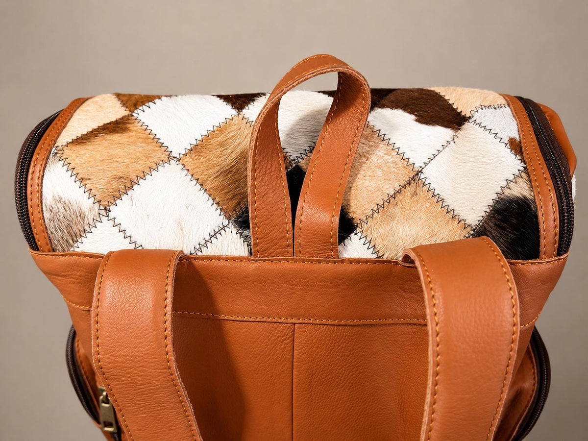 Diamond Patch Genuine Cowhide Leather Backpack by Double B