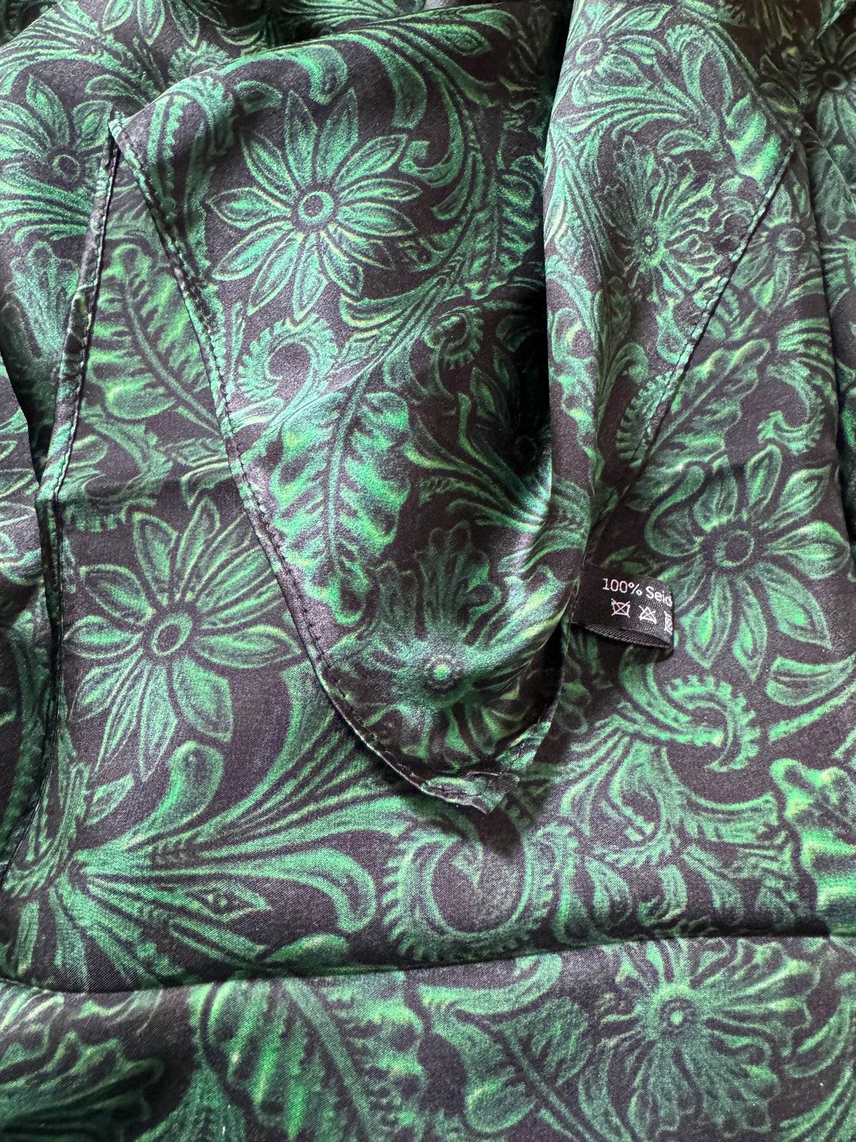 100% Silk Wild Rag Deep Forest Green Tooled Leather by Double B Wild Rags