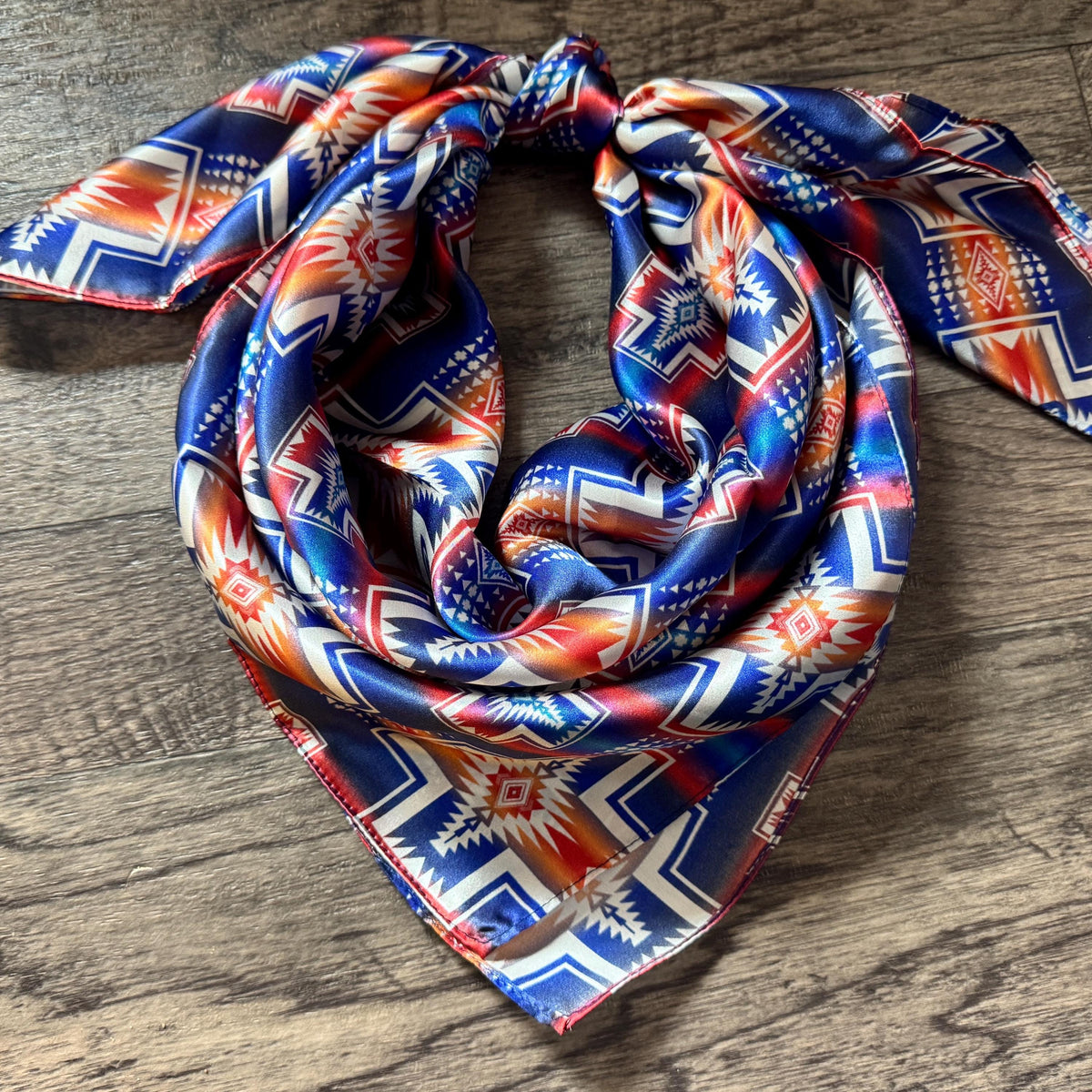 100% Silk Wild Rag Blue and Orange Navajo by Double B Wild Rags