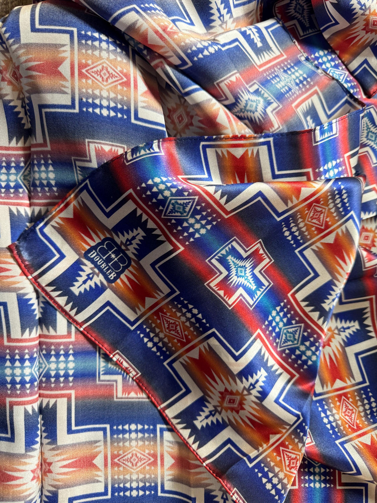 100% Silk Wild Rag Blue and Orange Navajo by Double B Wild Rags