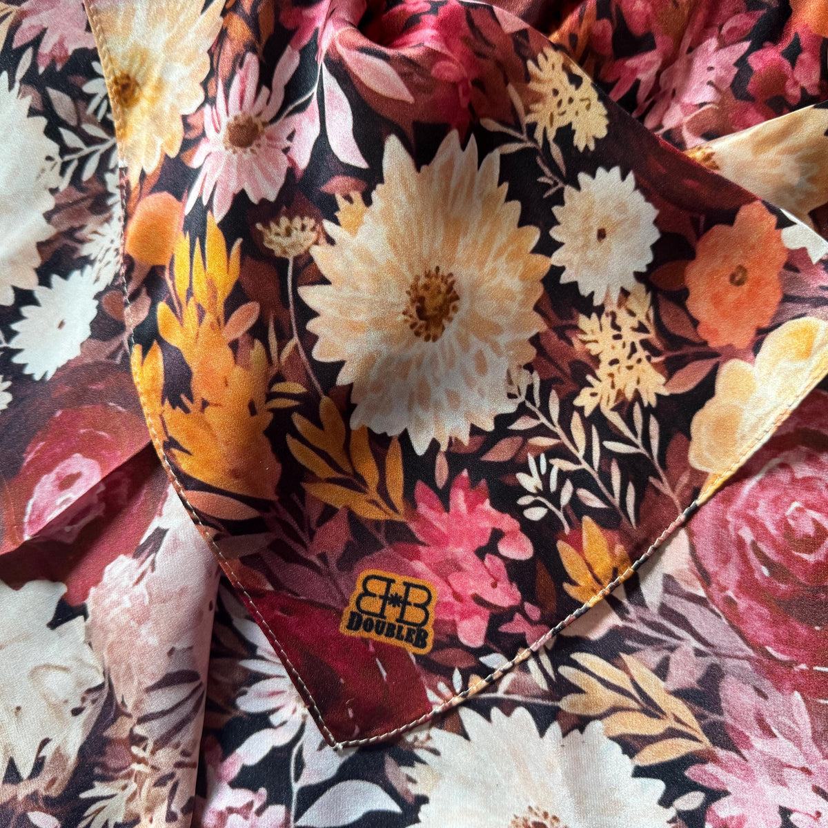 100% Silk Wild Rag Sunset Gold Floral by Double B Wild Rags