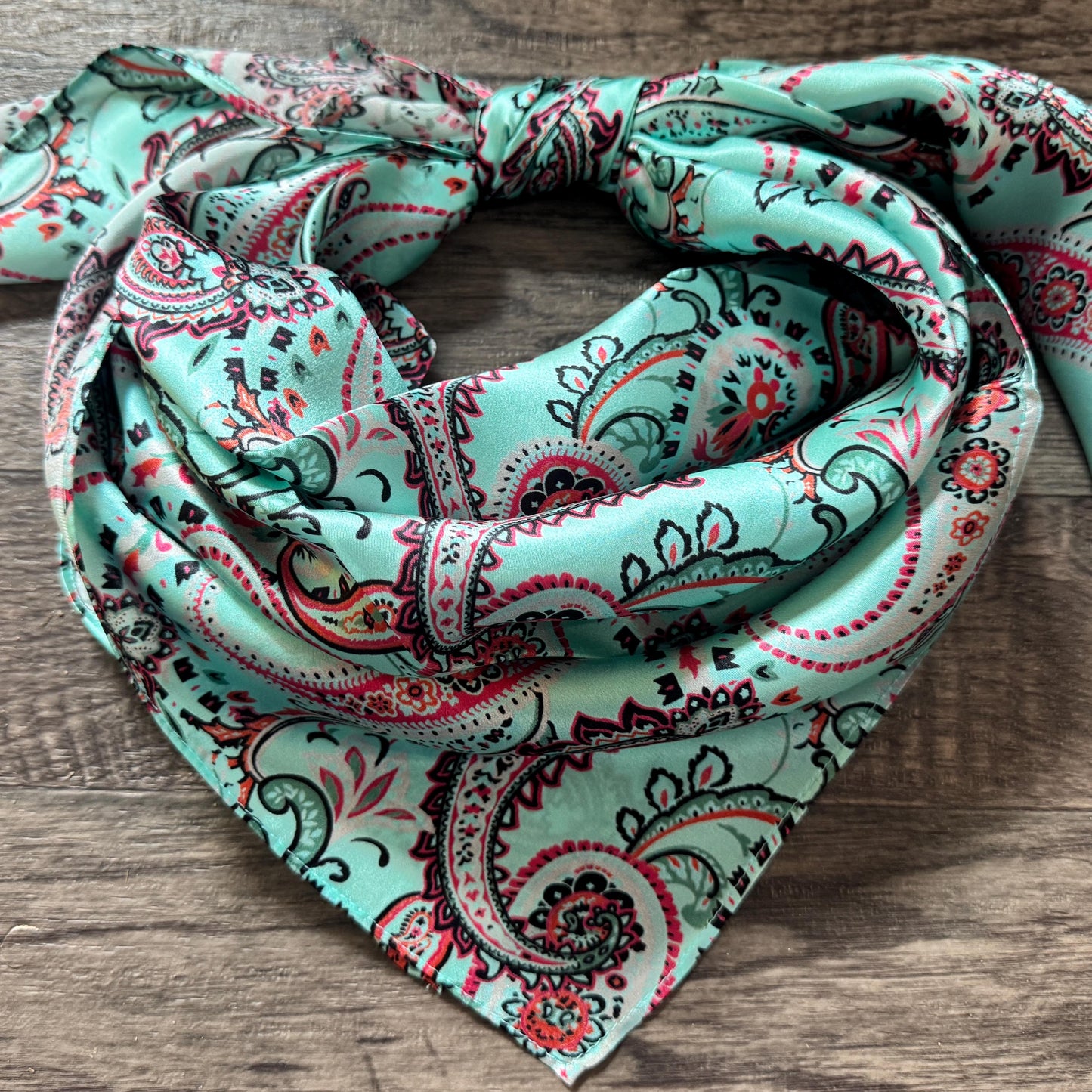 100% Silk Wild Rag Classic Paisley in Turquoise by Double B Wild Rags
