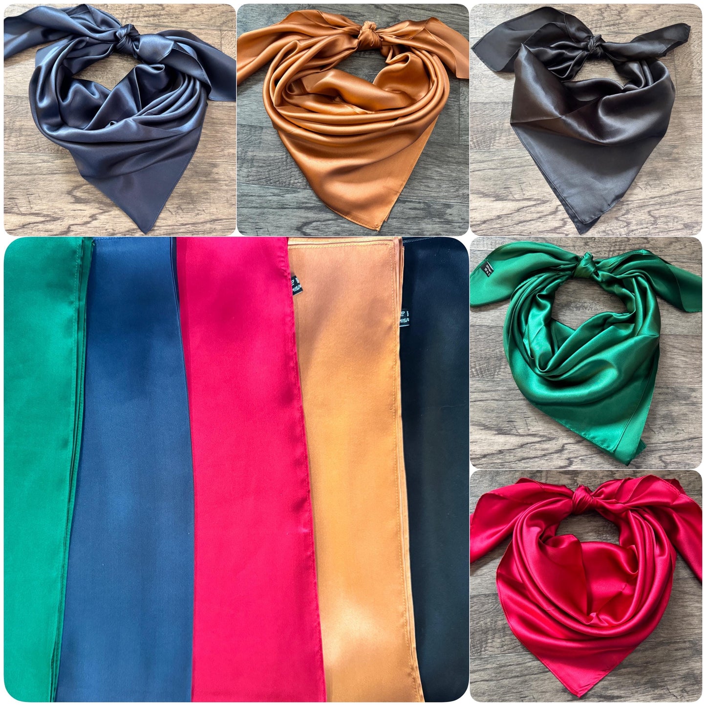 100% Silk Wild Rag Solid Color Black Navy Green Red Orange by Double B Wild Rags