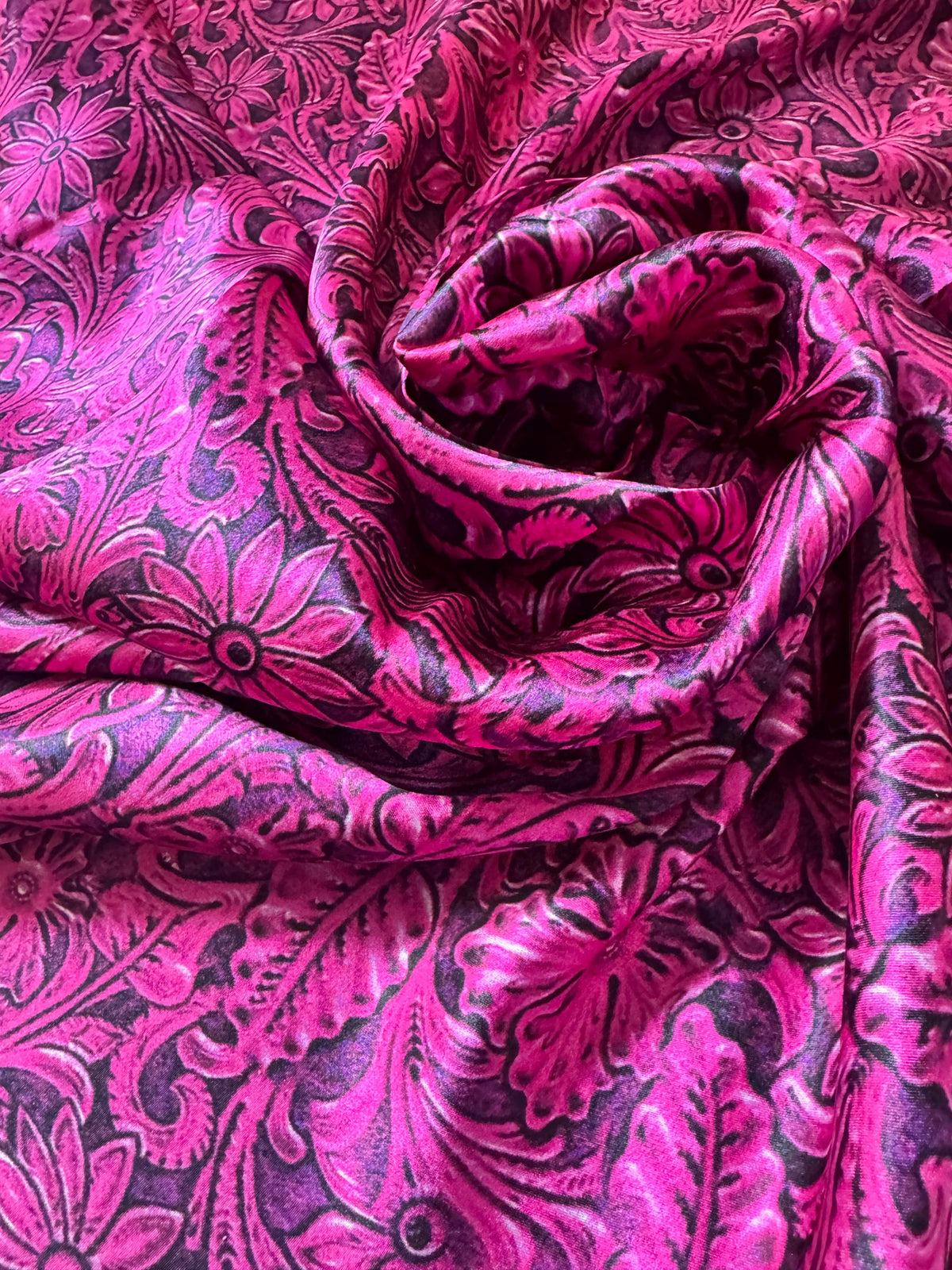 100% Silk Wild Rag Dark Pink Tooled Leather by Double B Wild Rags