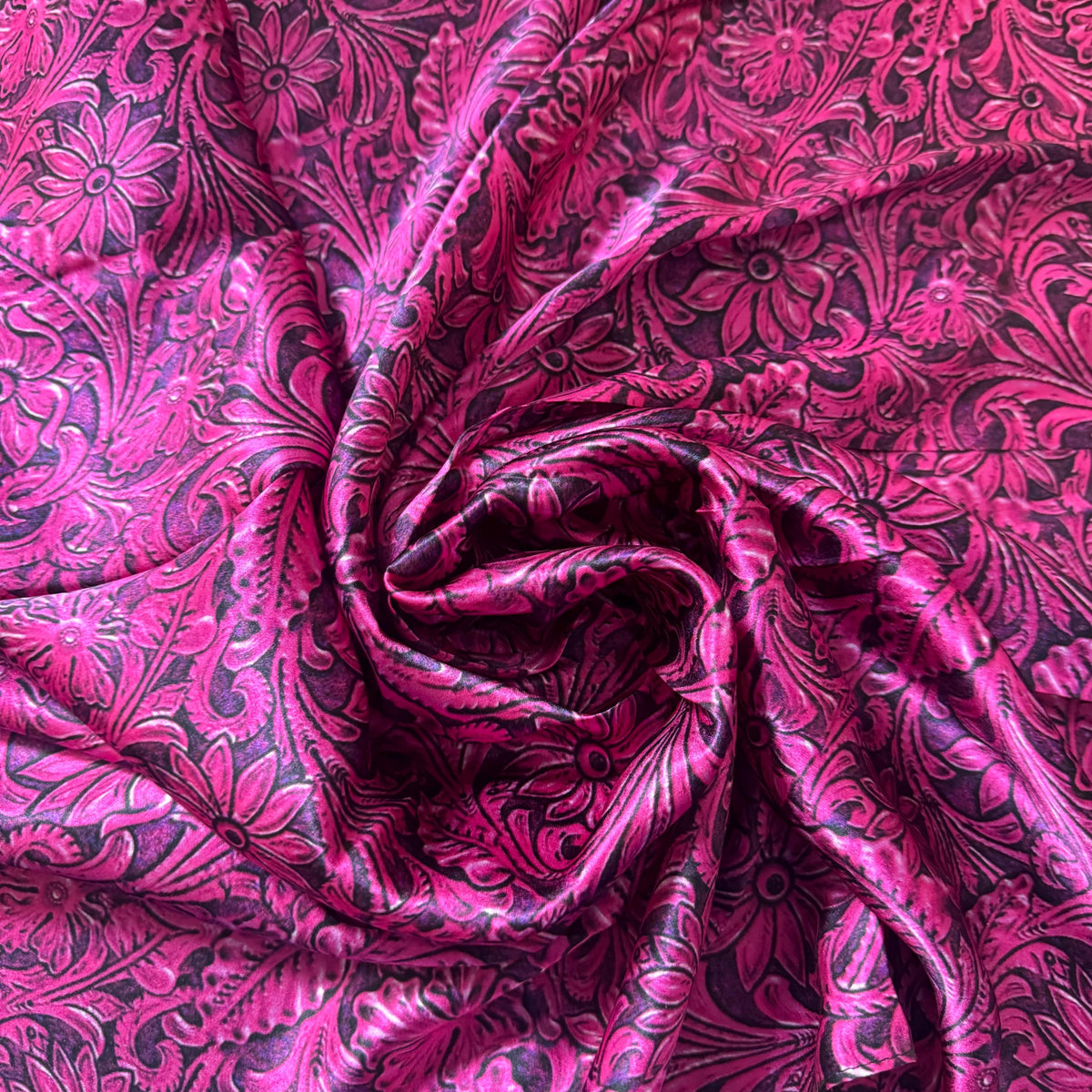 100% Silk Wild Rag Dark Pink Tooled Leather by Double B Wild Rags