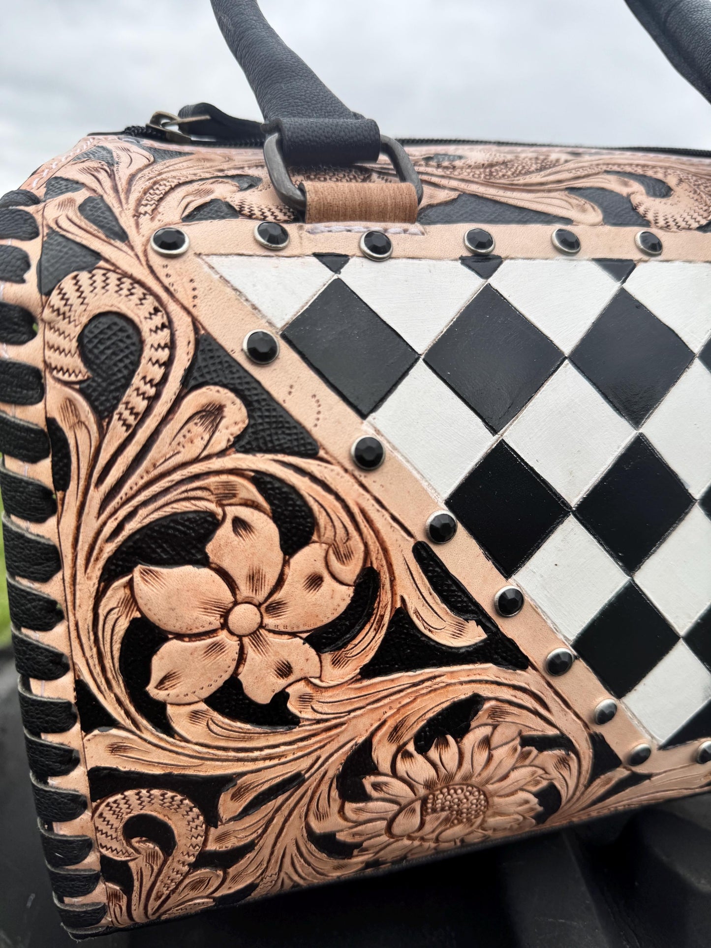 Western Checkered Speedy Bag Black and White by Double B