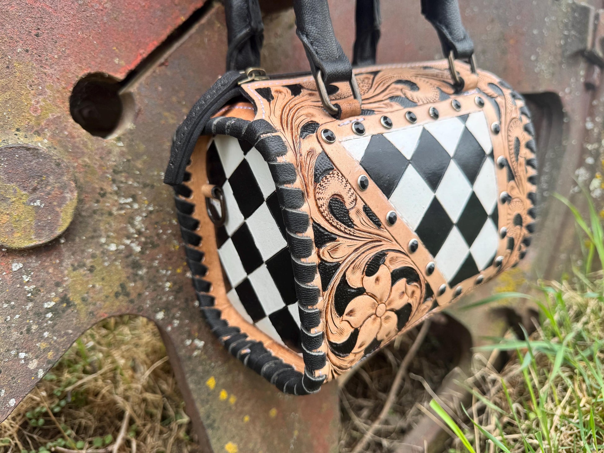Western Checkered Speedy Bag Black and White by Double B