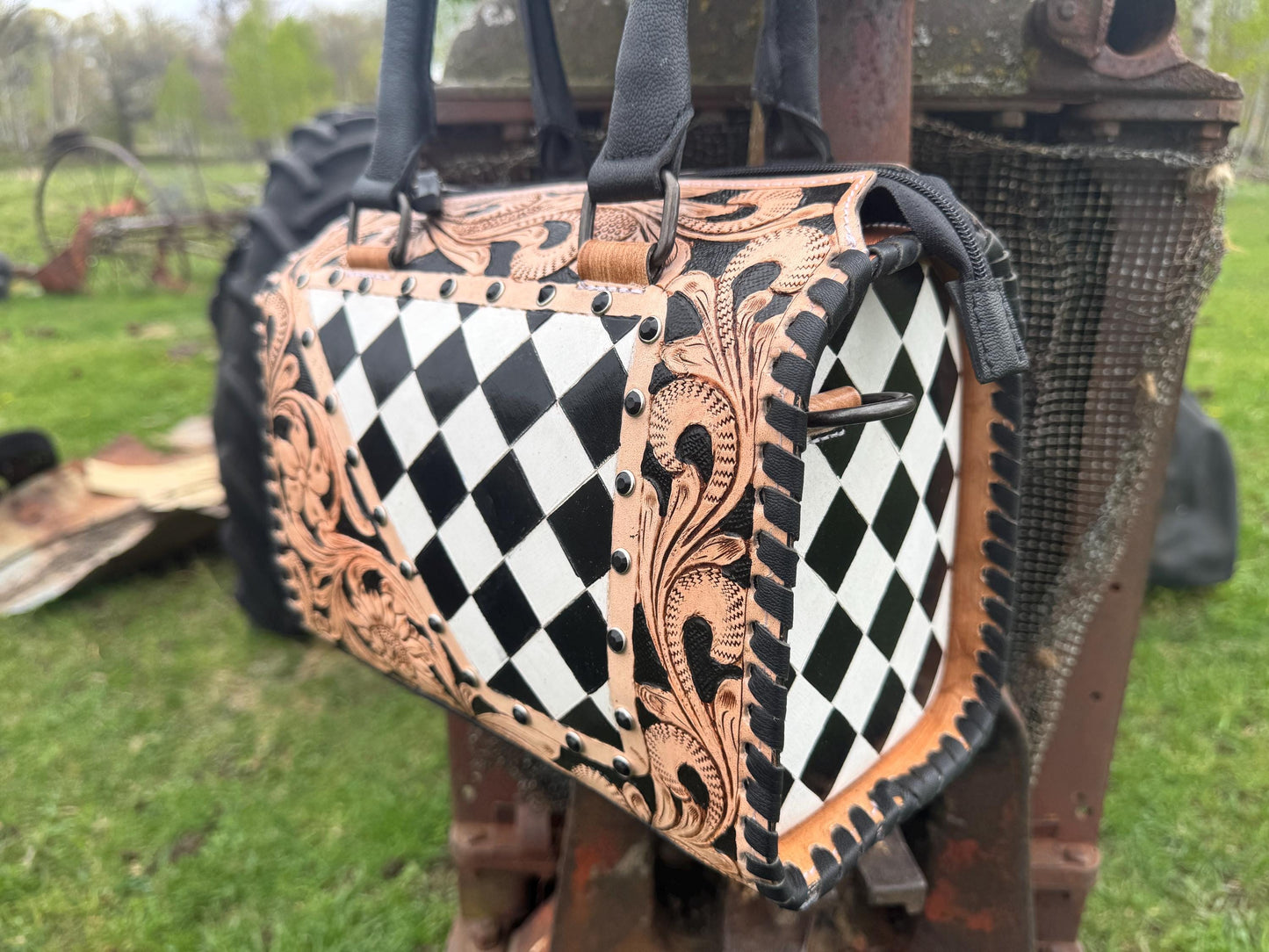 Western Checkered Speedy Bag Black and White by Double B