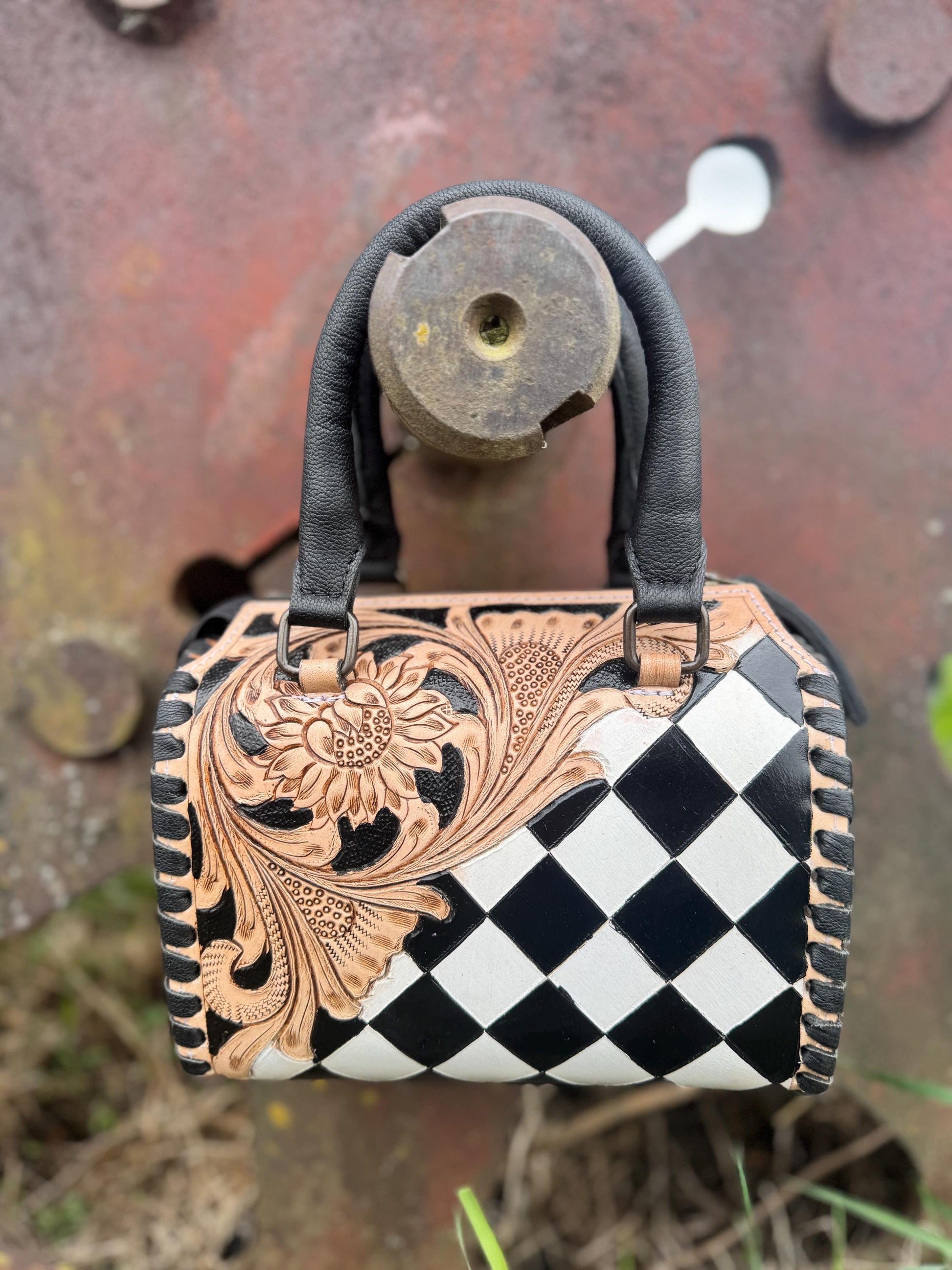 Western Checkered Speedy Bag Black and White by Double B