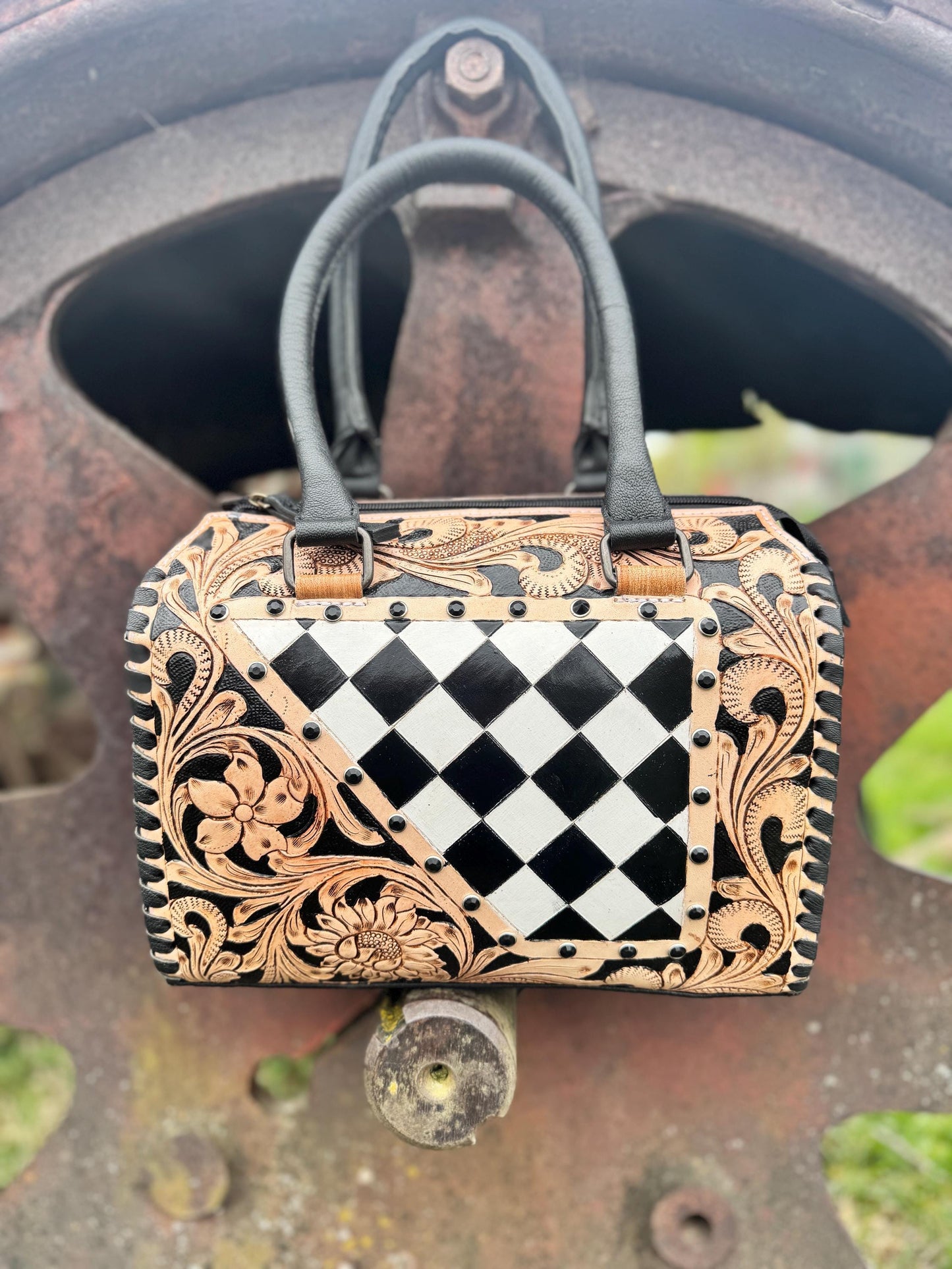 Western Checkered Speedy Bag Black and White by Double B