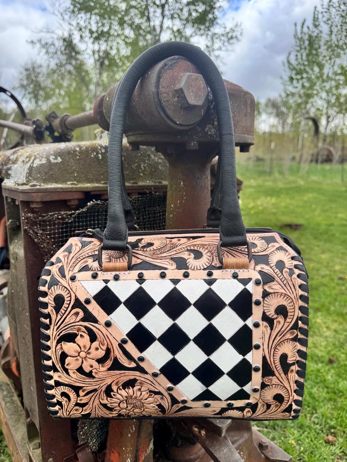 Western Checkered Speedy Bag Black and White by Double B