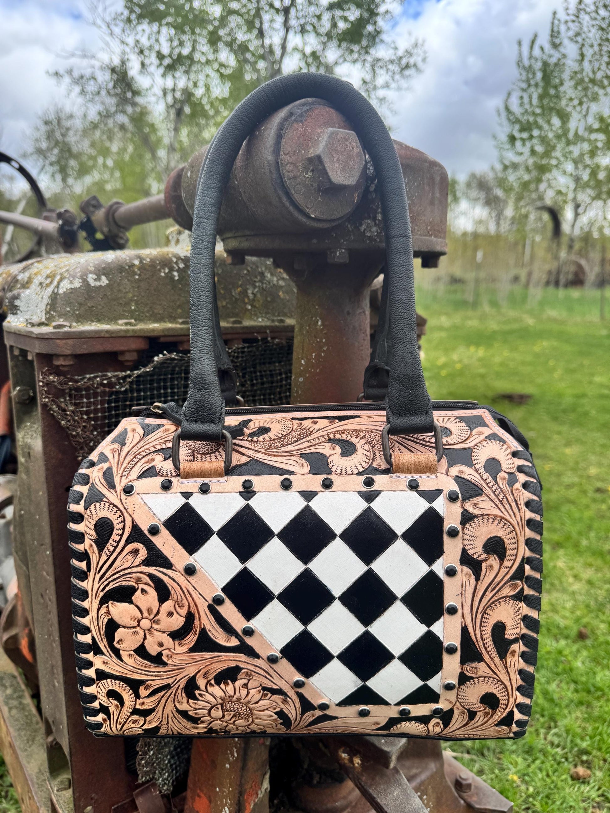 Western Checkered Speedy Bag Black and White by Double B