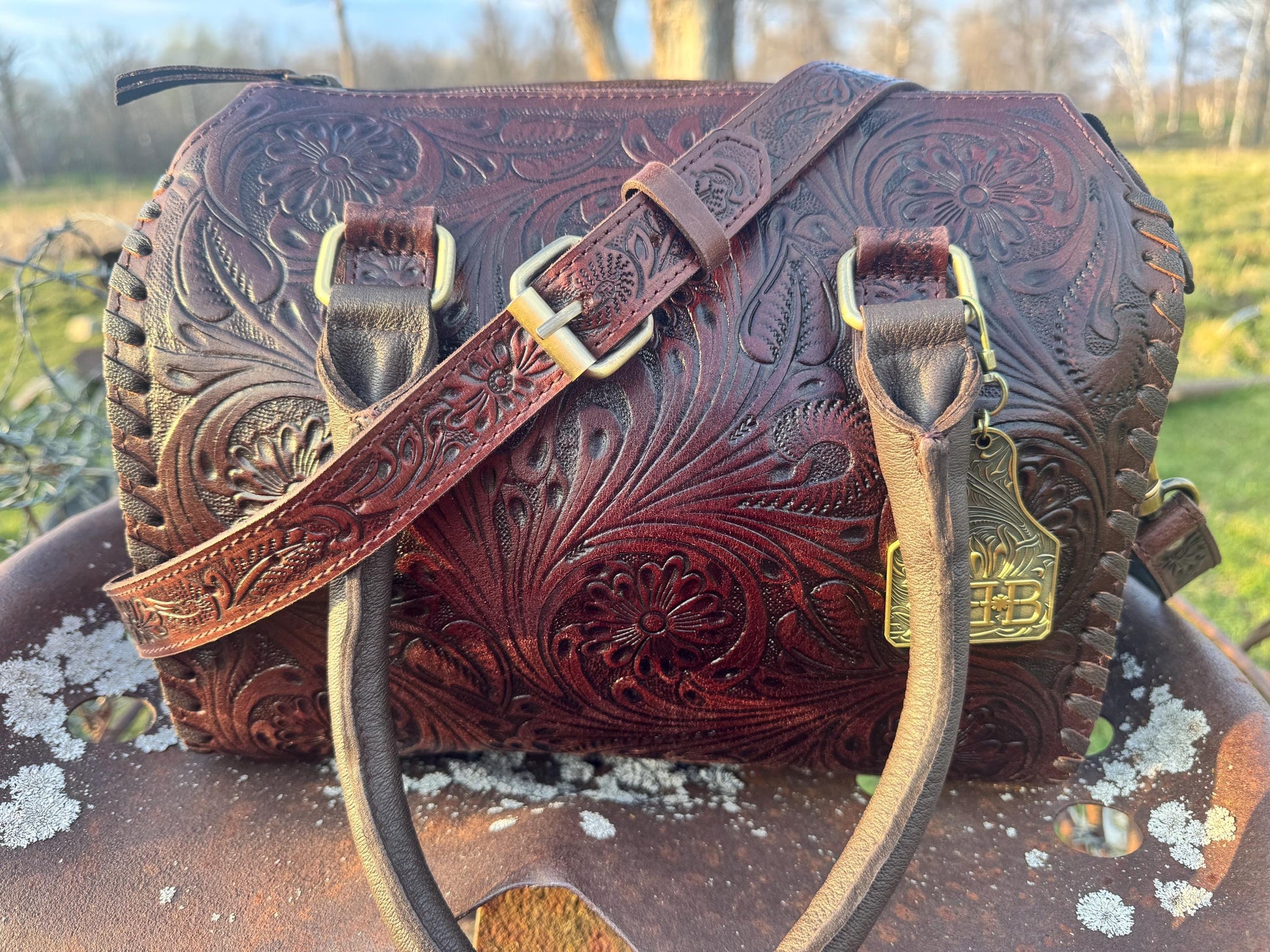 Dark Chocolate Brown Speedy Western Genuine Leather Barrel Bag Purse or Briefcase