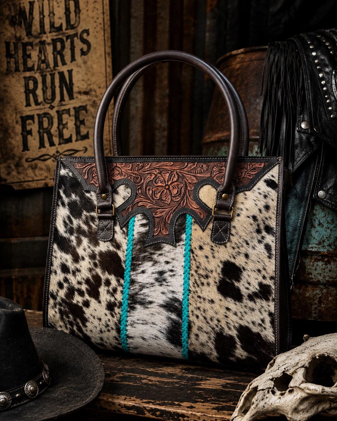 Turquoise Trail Western Leather Tote bag by Double B