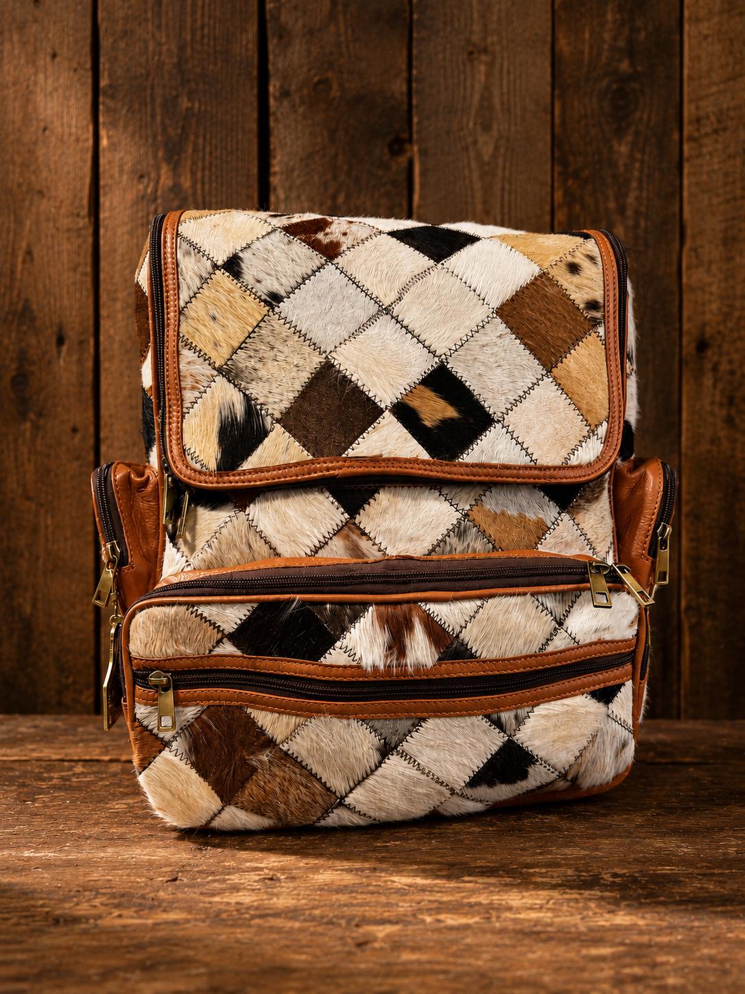 Diamond Patch Genuine Cowhide Leather Backpack by Double B