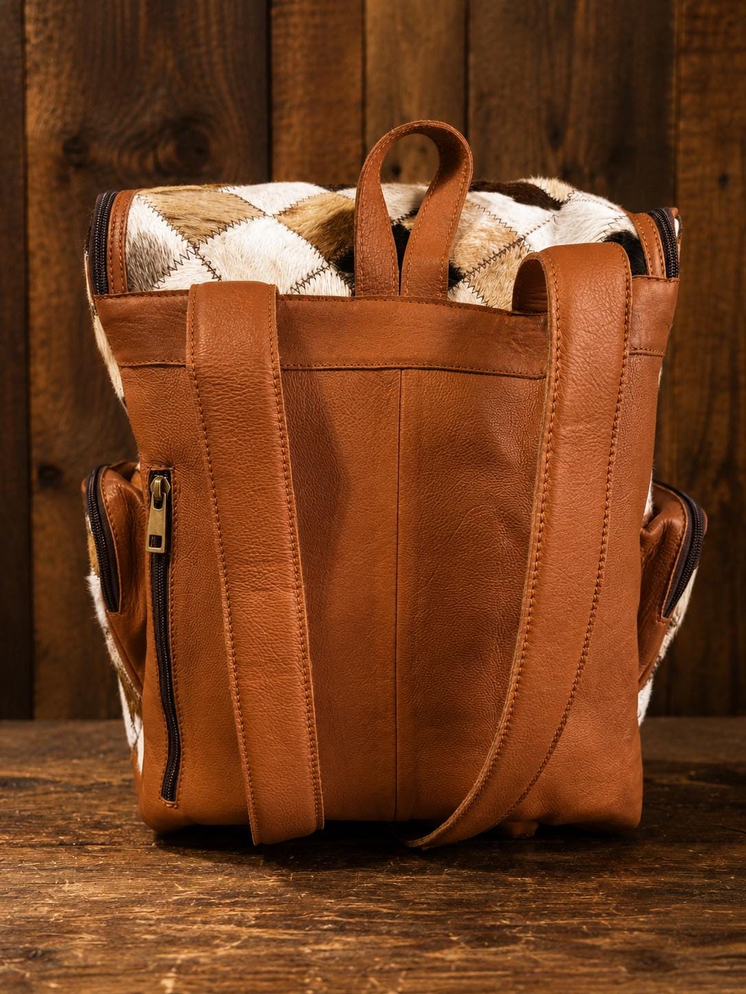Diamond Patch Genuine Cowhide Leather Backpack by Double B