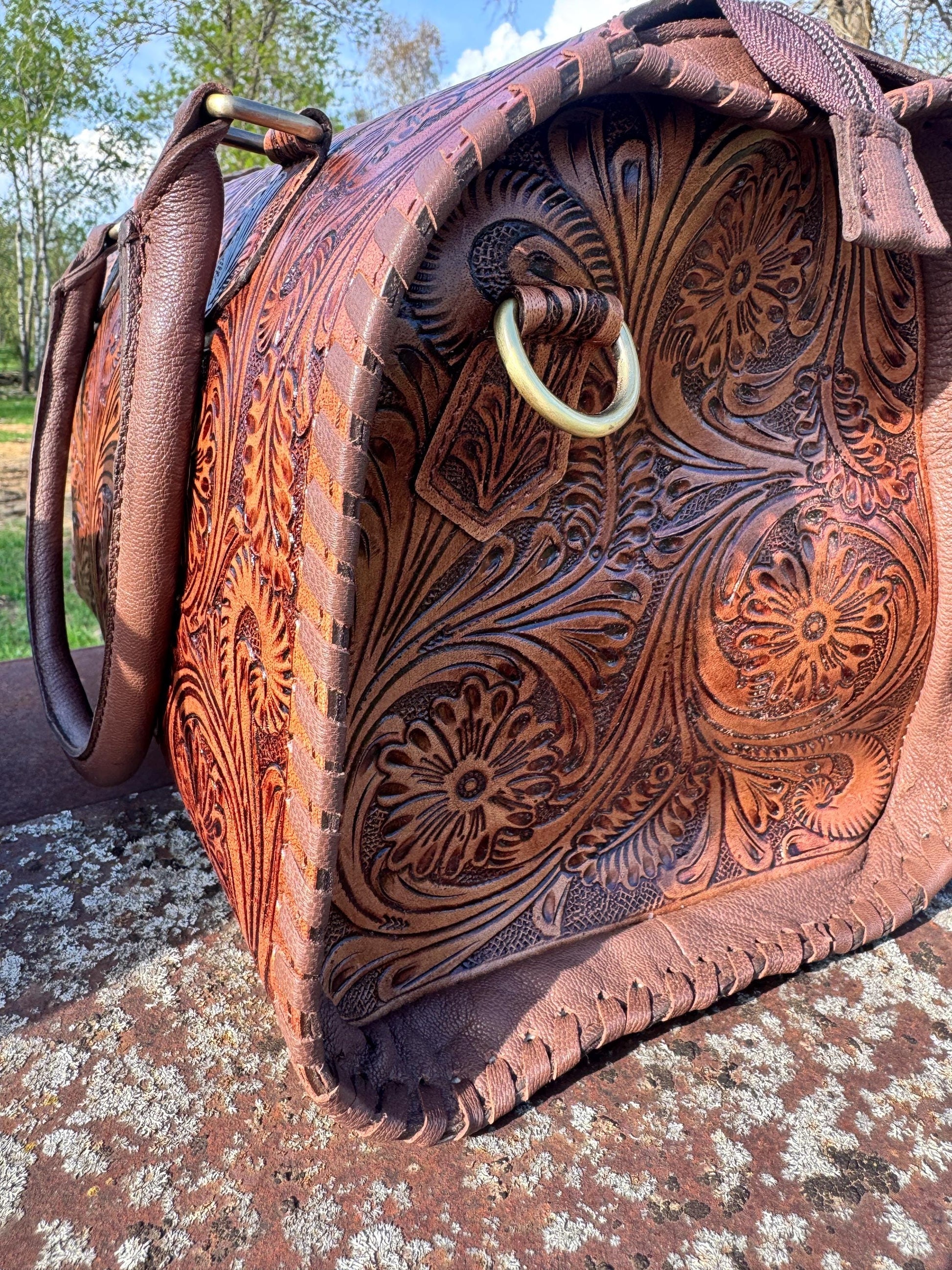 Chestnut Brown Speedy Western Genuine Leather Barrel Bag Purse by Double B