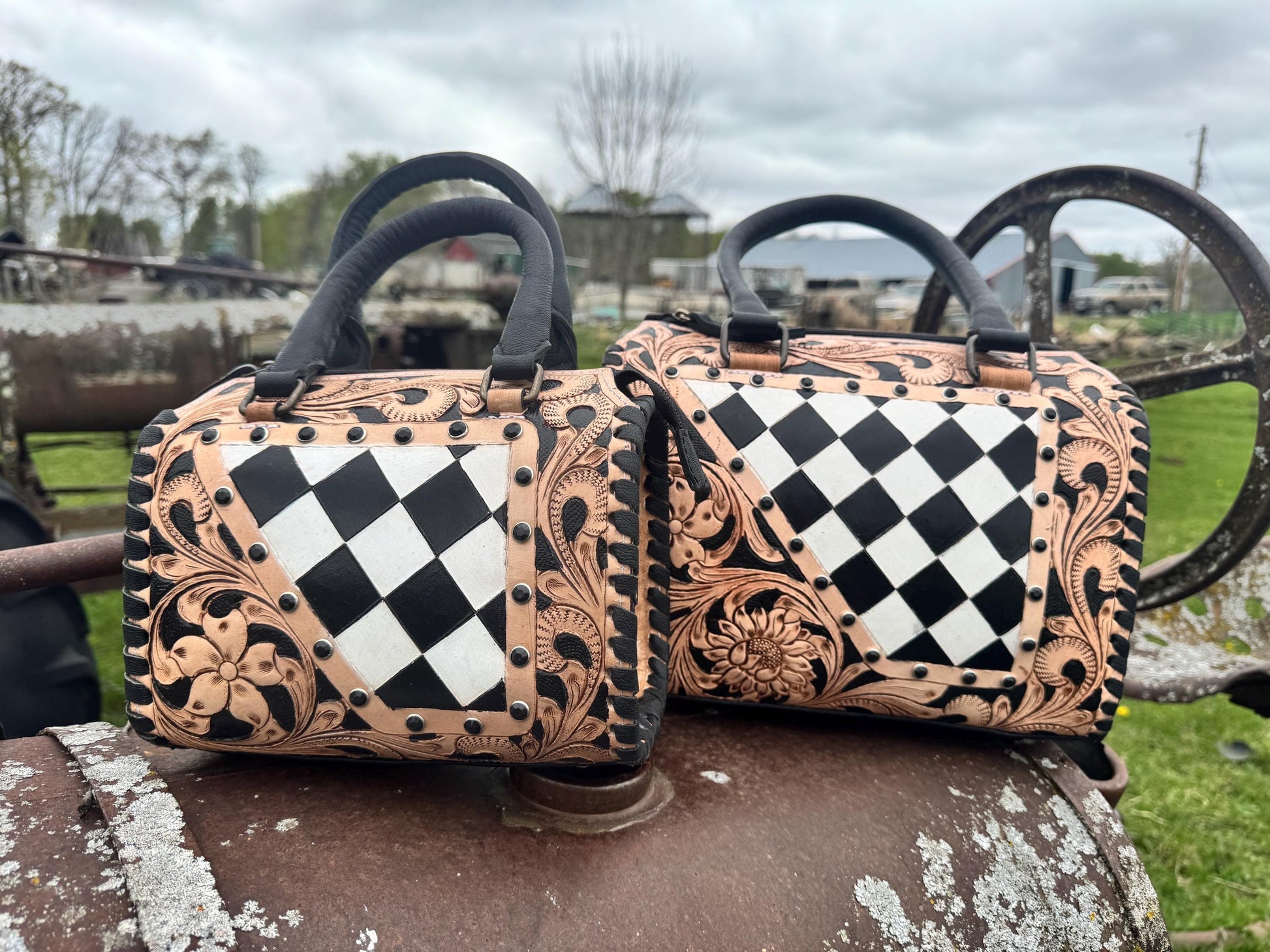 Western Checkered Speedy Bag Black and White by Double B