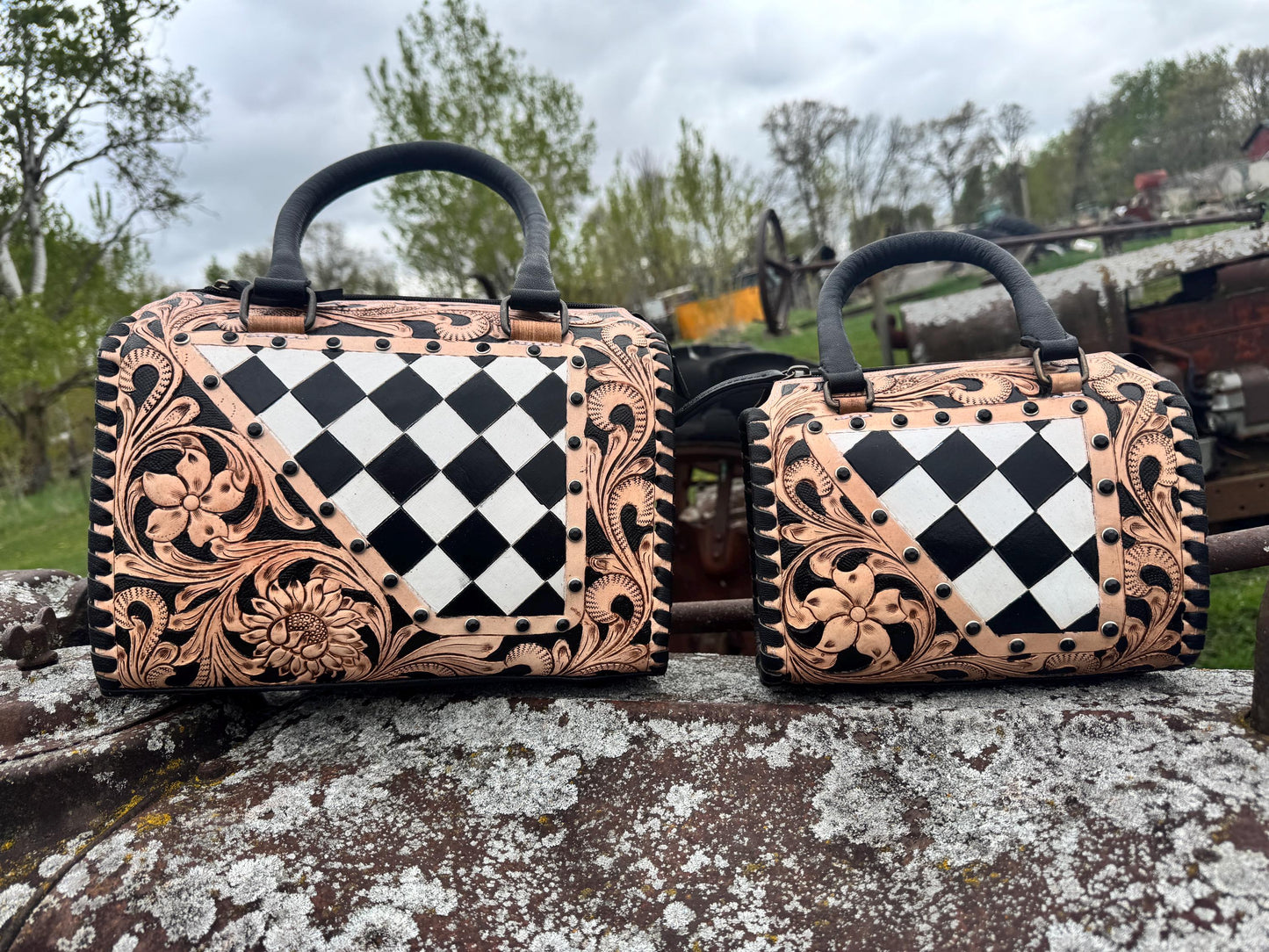 Western Checkered Speedy Bag Black and White by Double B