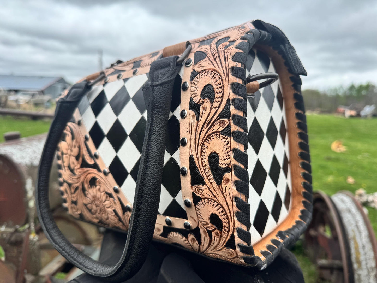 Western Checkered Speedy Bag Black and White by Double B