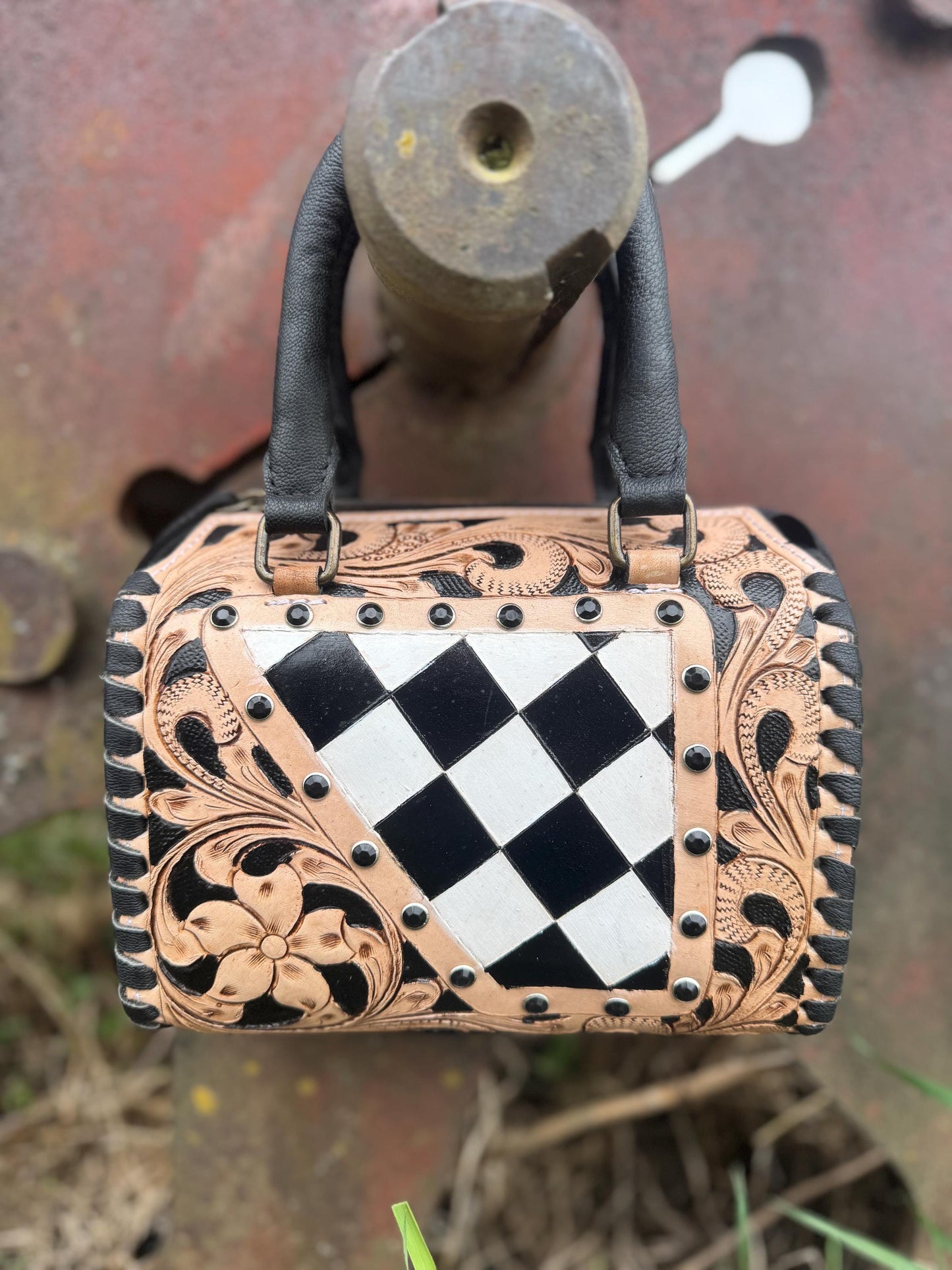 Western Checkered Speedy Bag Black and White by Double B